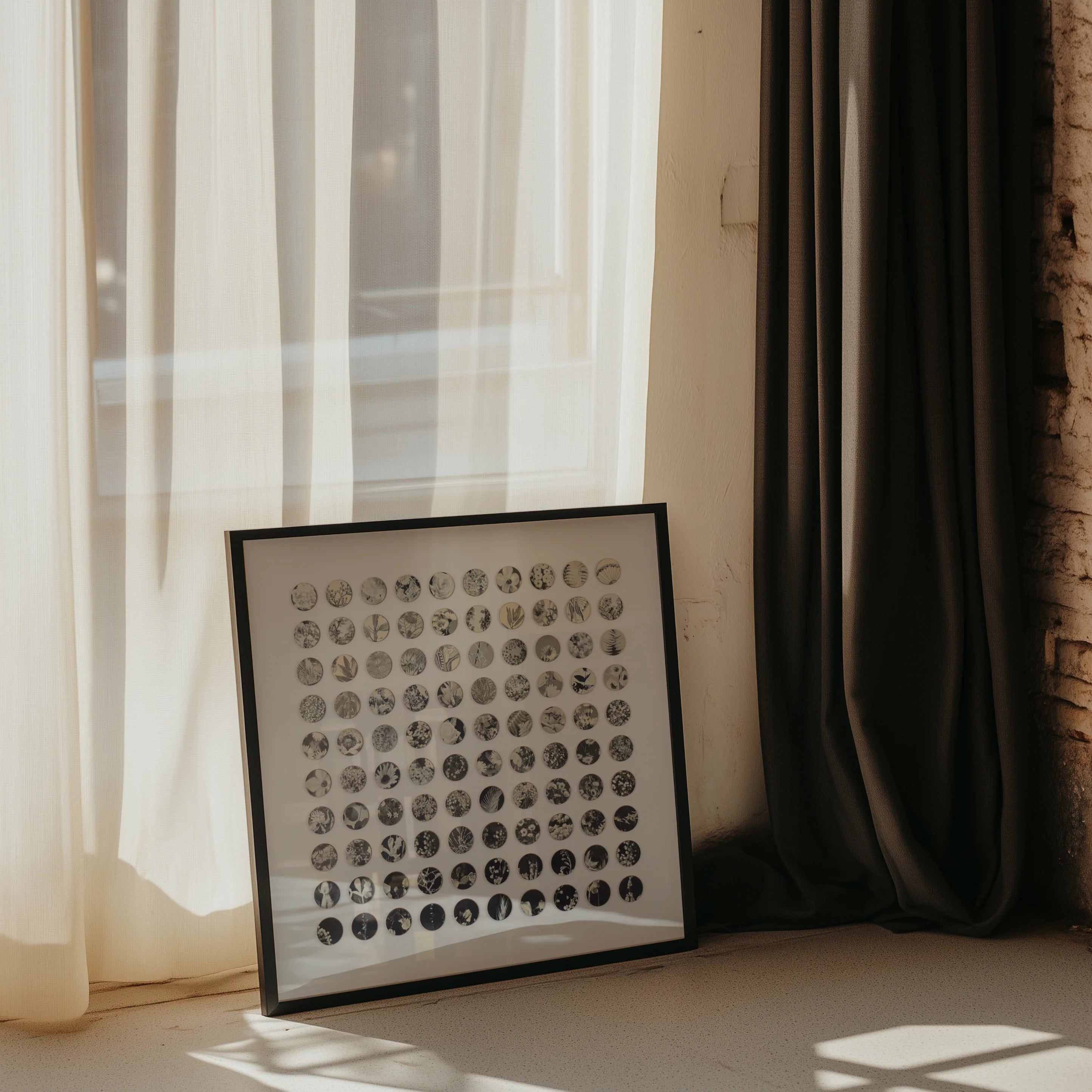 One Hundred Monochrome Botanical Dots Collage