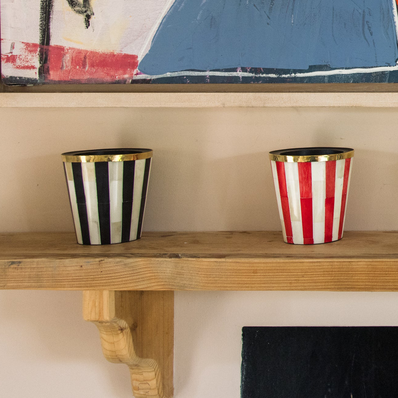 Striped Inlay Brush Pot | Black & White