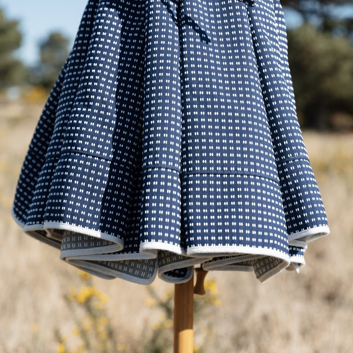 Dots & dashes embroidered parasol with valance