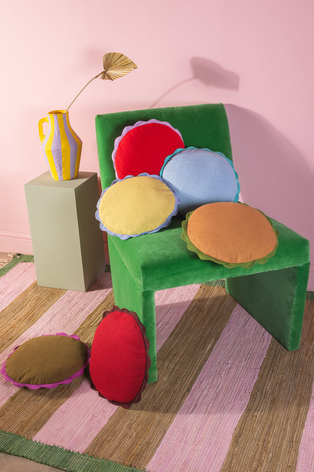 Olive Round Block Colour Cotton Cushion Cover