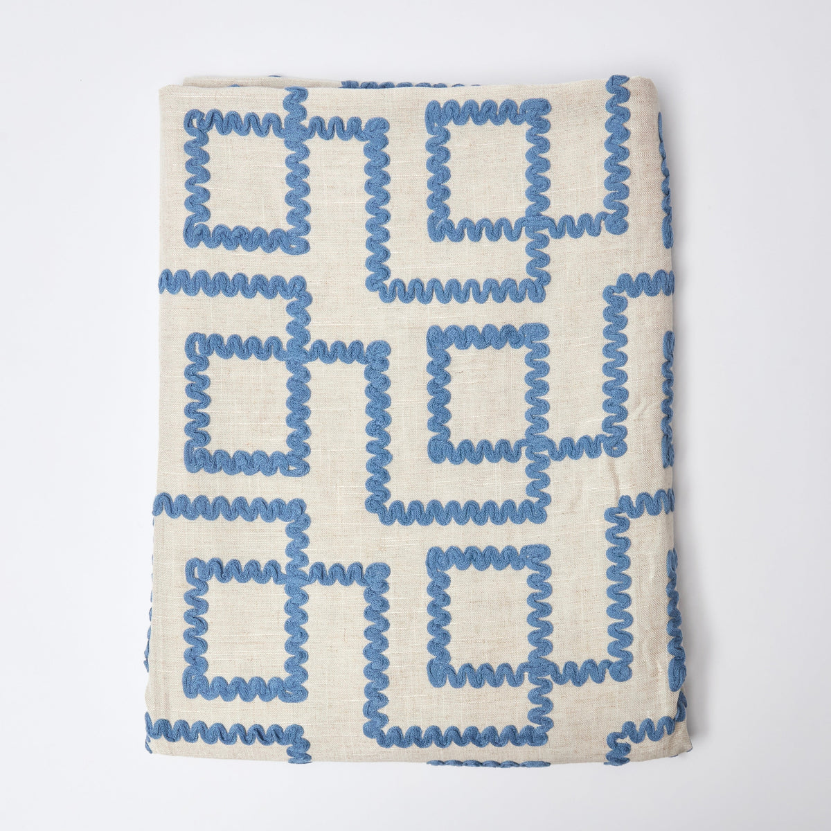 Blue Rickrak Linen Tablecloth
