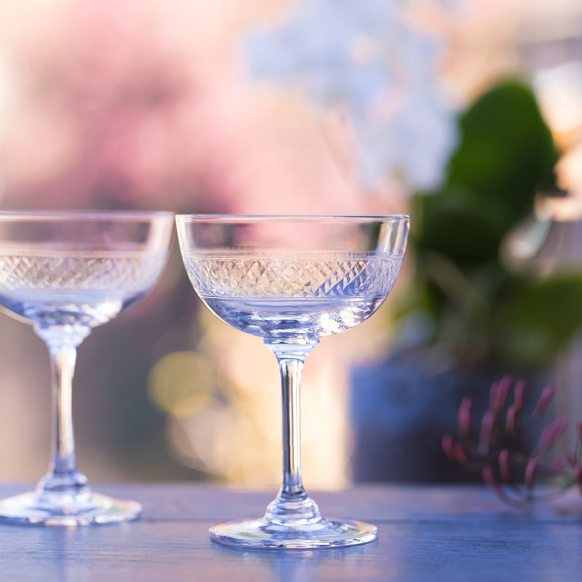 Crystal Champagne Saucers with Bands Design