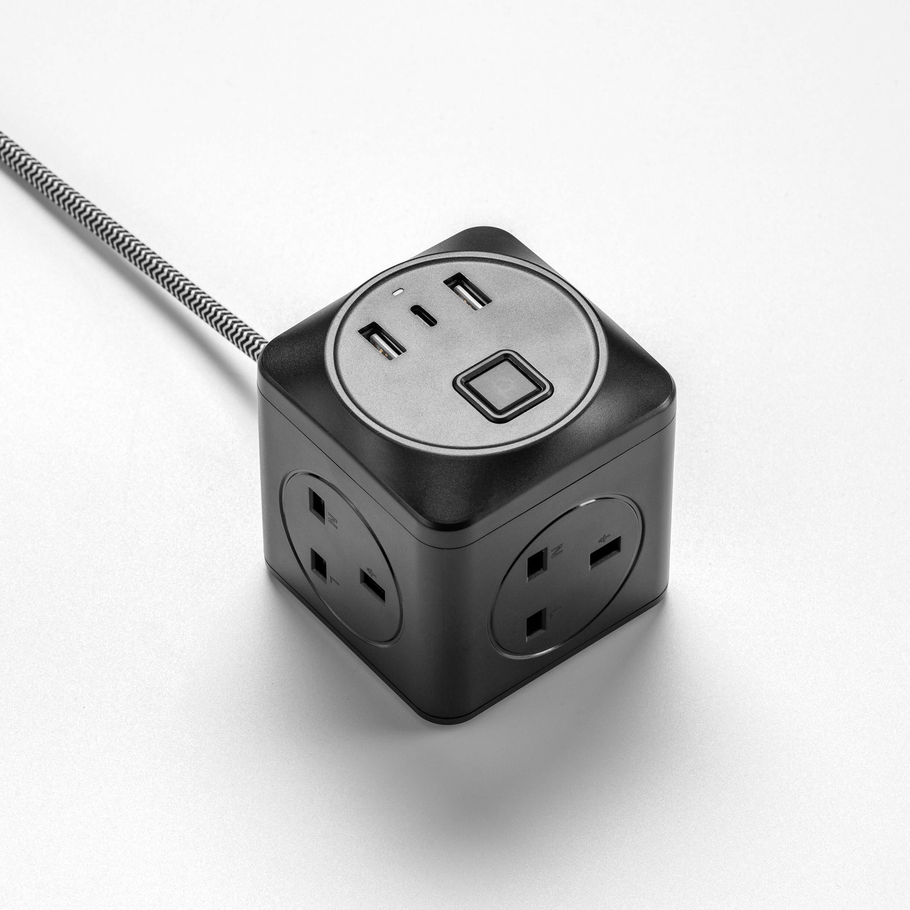 Black fabric cable extension lead