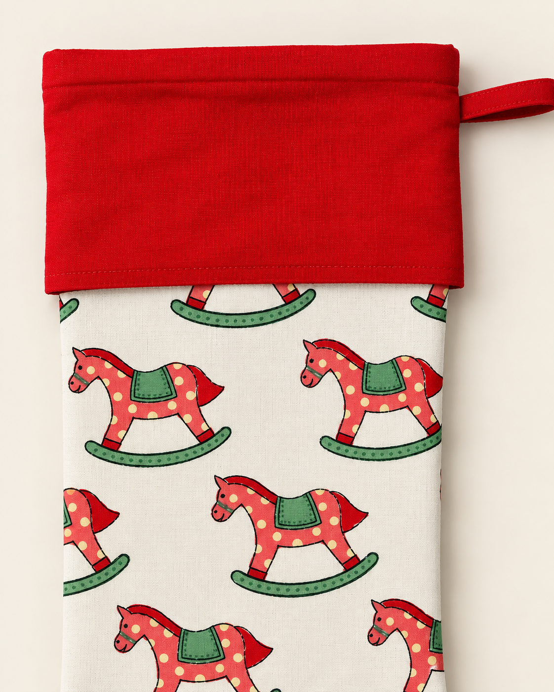 Rocking Horse Christmas Stocking in Pink, Red & Green