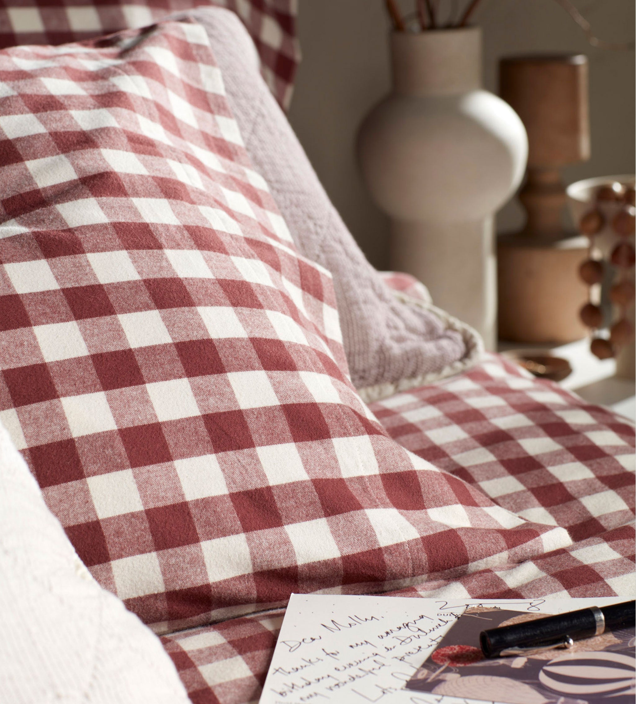 Gilbert Gingham Brushed 100% Organic Cotton Pillowcase | Conker
