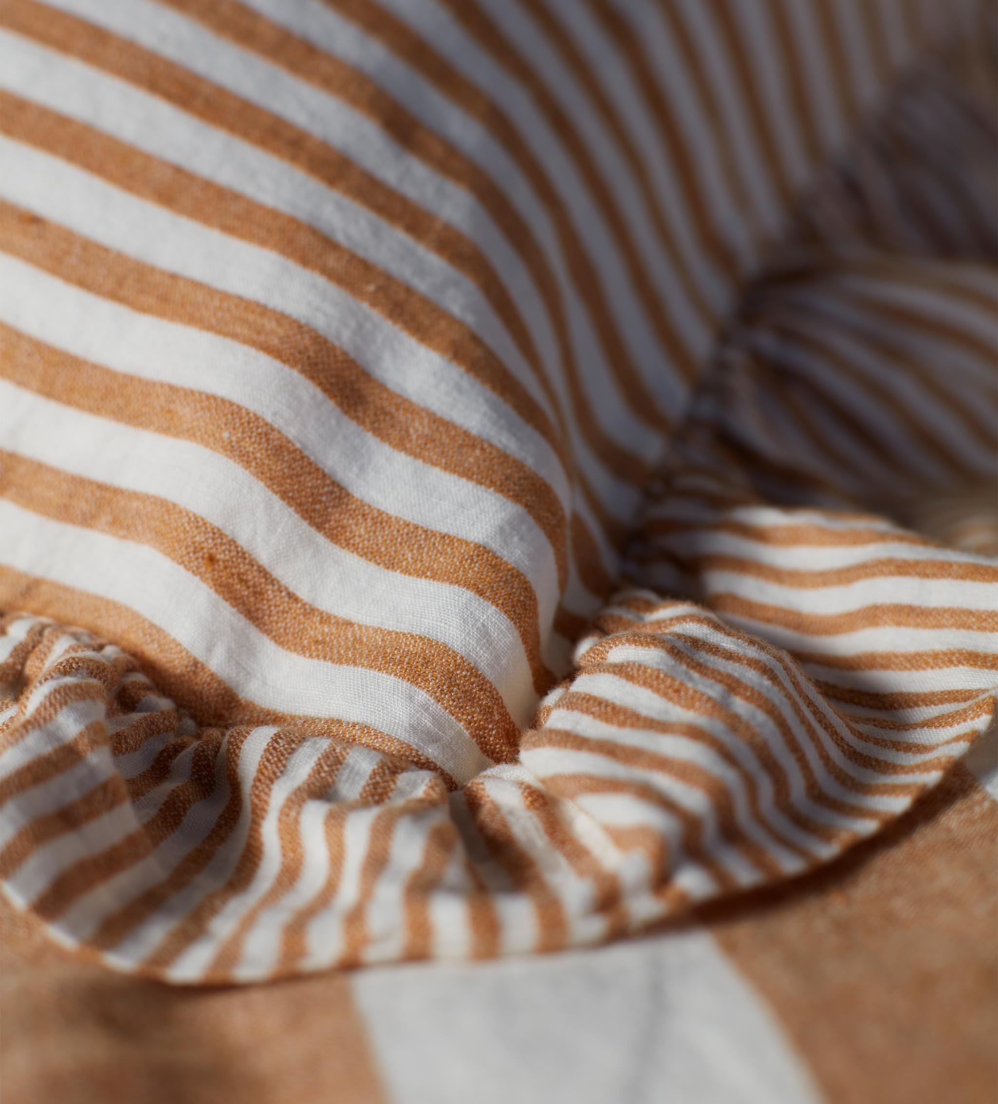 Cora Mid Stripe 100% Linen Frill Edge Cushion Cover | Amber