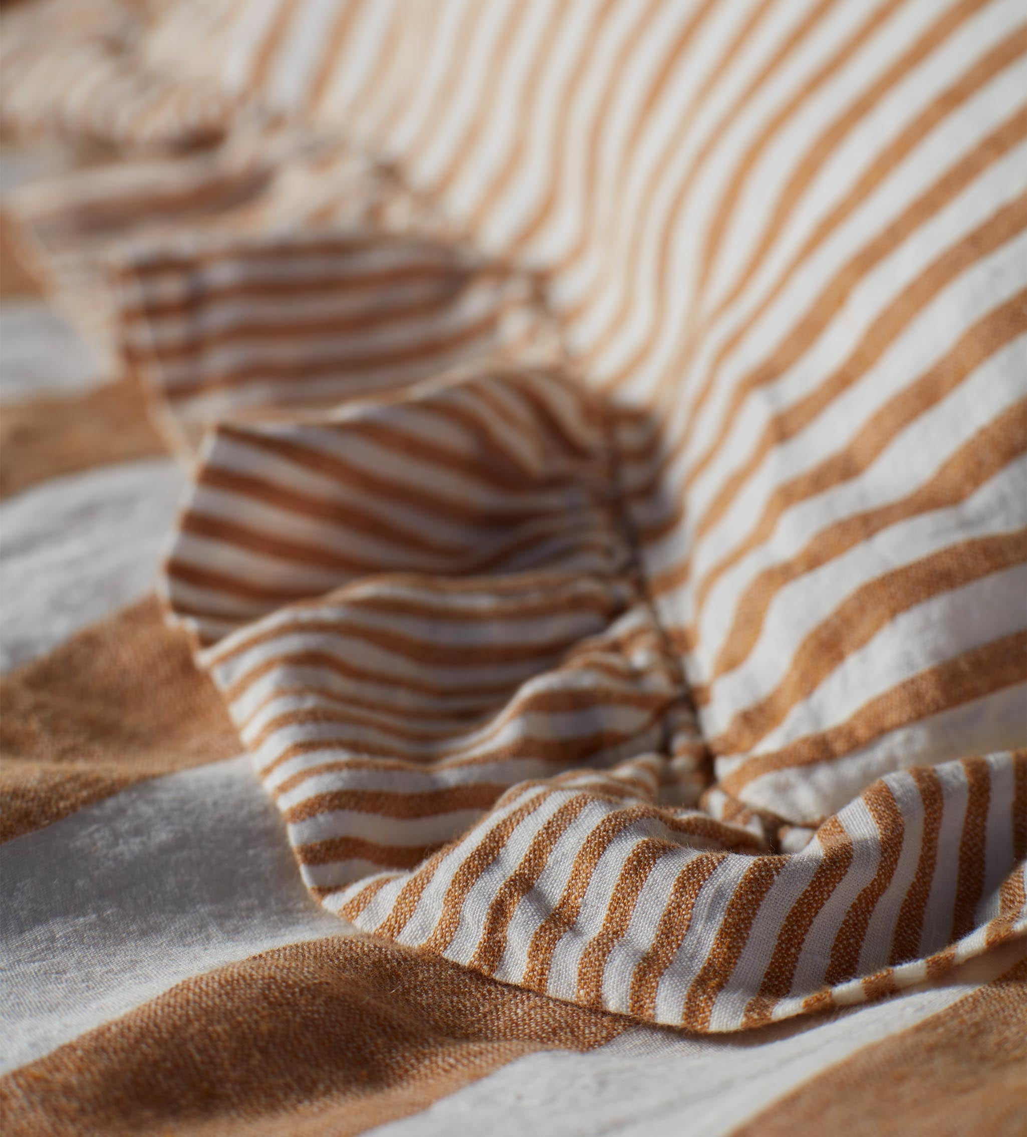 Cora Mid Stripe 100% Linen Frill Edge Cushion Cover | Amber