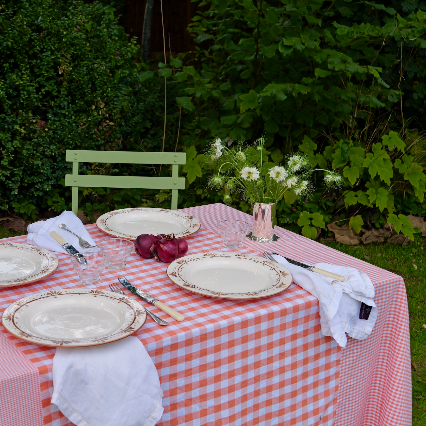 Patchwork Gingham Orange Cotton Tablecloth