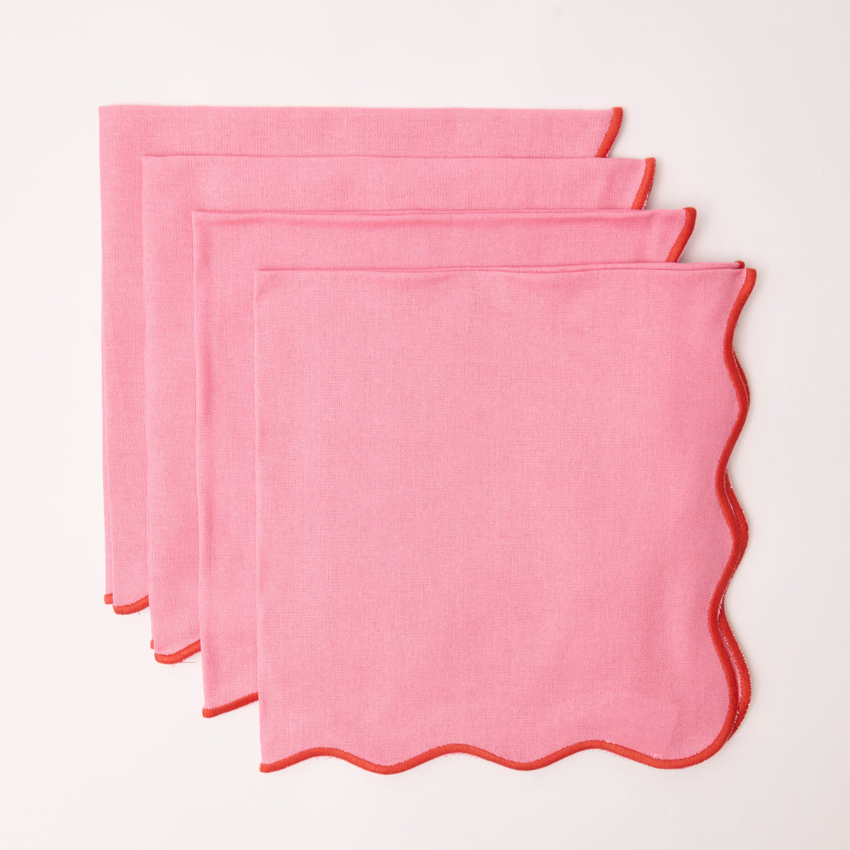 Pink Wave napkin with orange embroidered border (Set of 4)