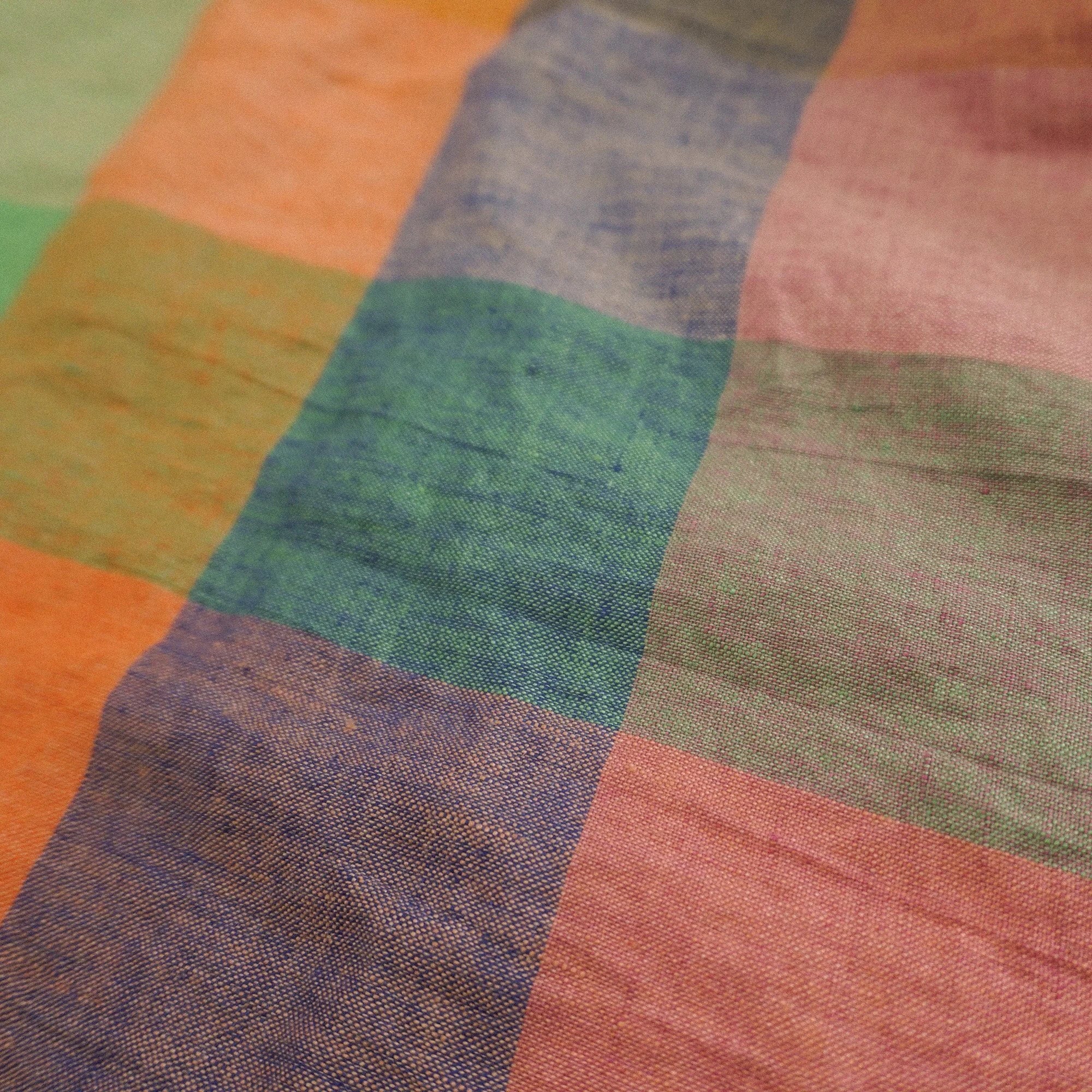 Tie-front rainbow check cushion
