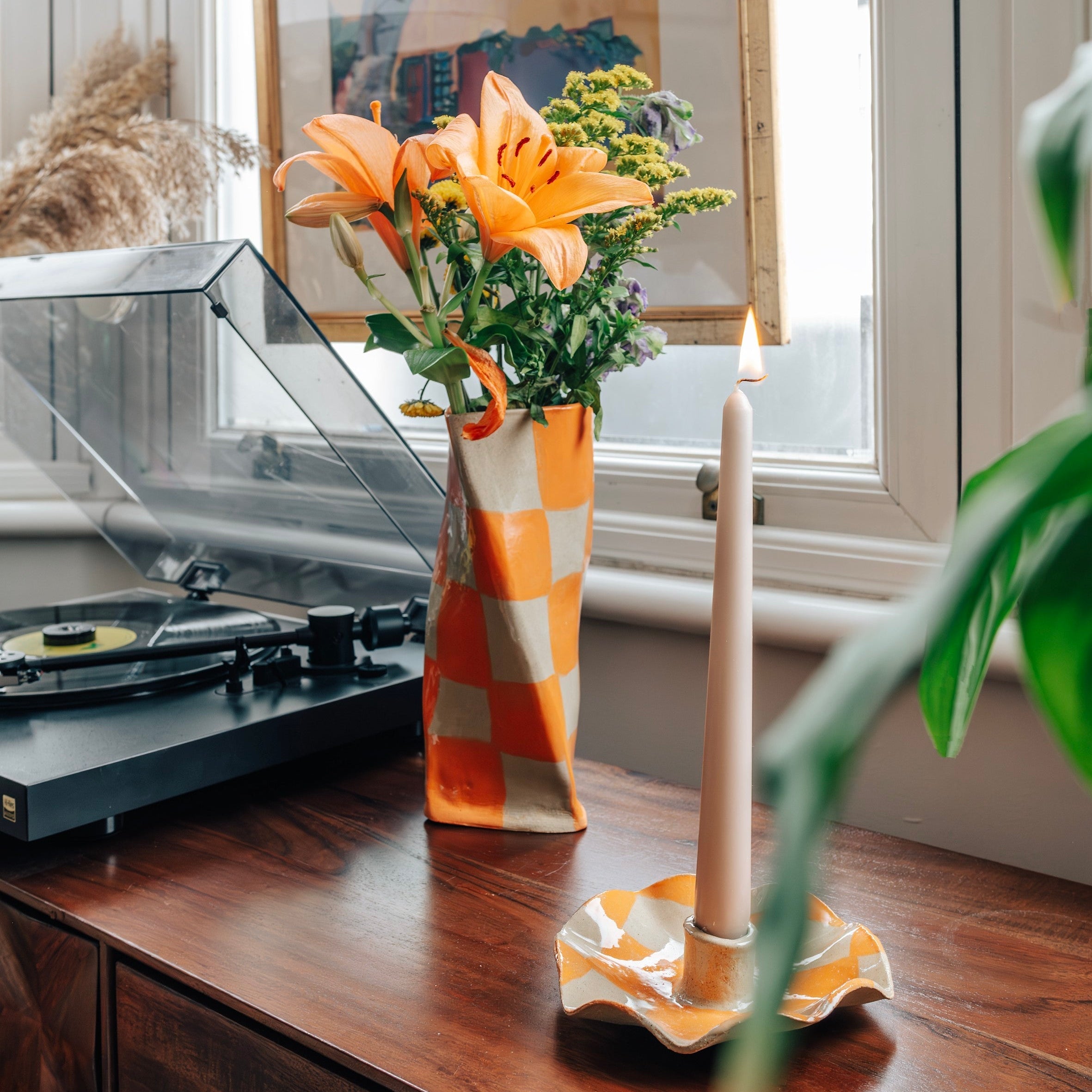 Orange Check Twist Vase