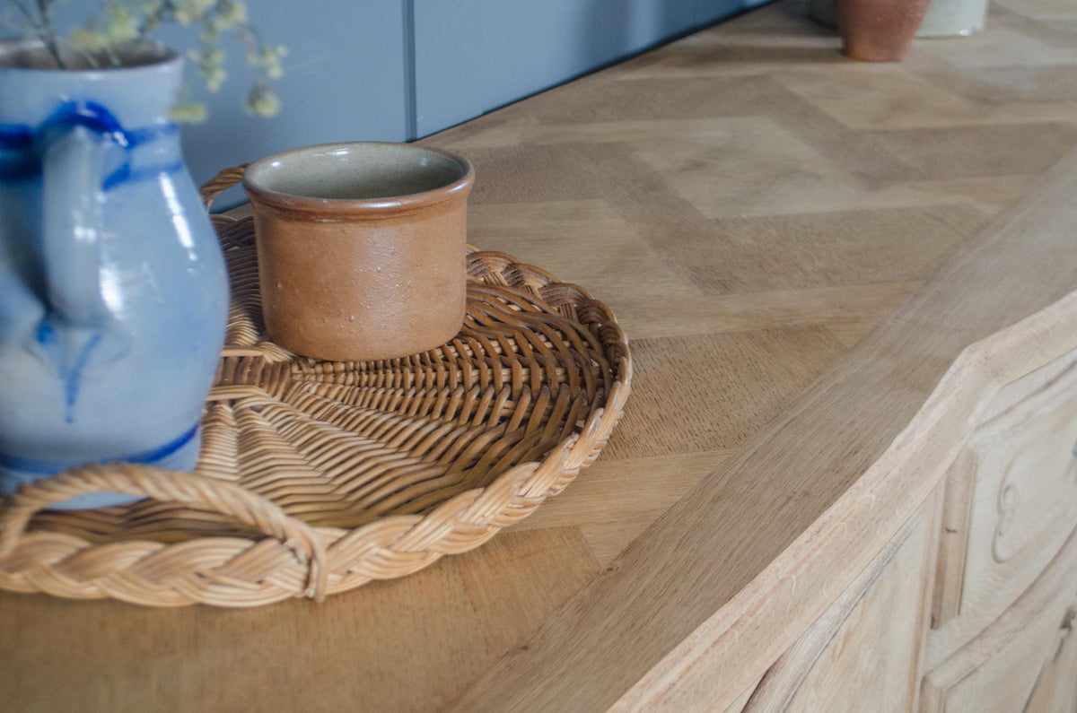 Pale Stripped French Oak Parquet Sideboard