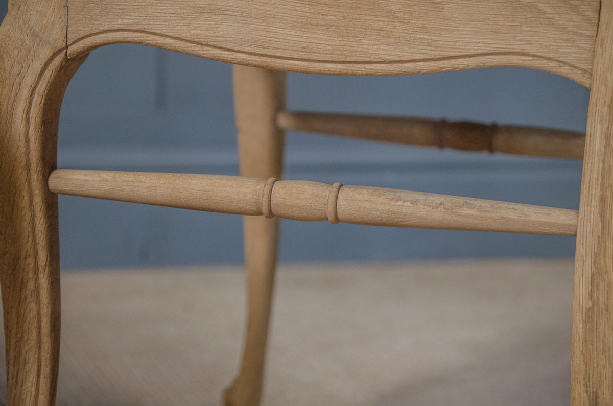 French Extending Oak Parquet Dining Table & Six Rush Seat Chairs