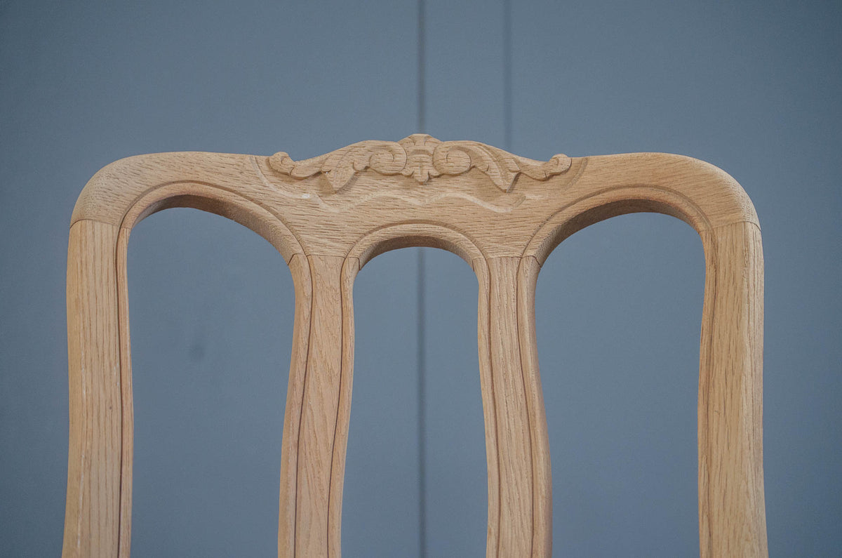 French Extending Oak Parquet Dining Table & Six Rush Seat Chairs