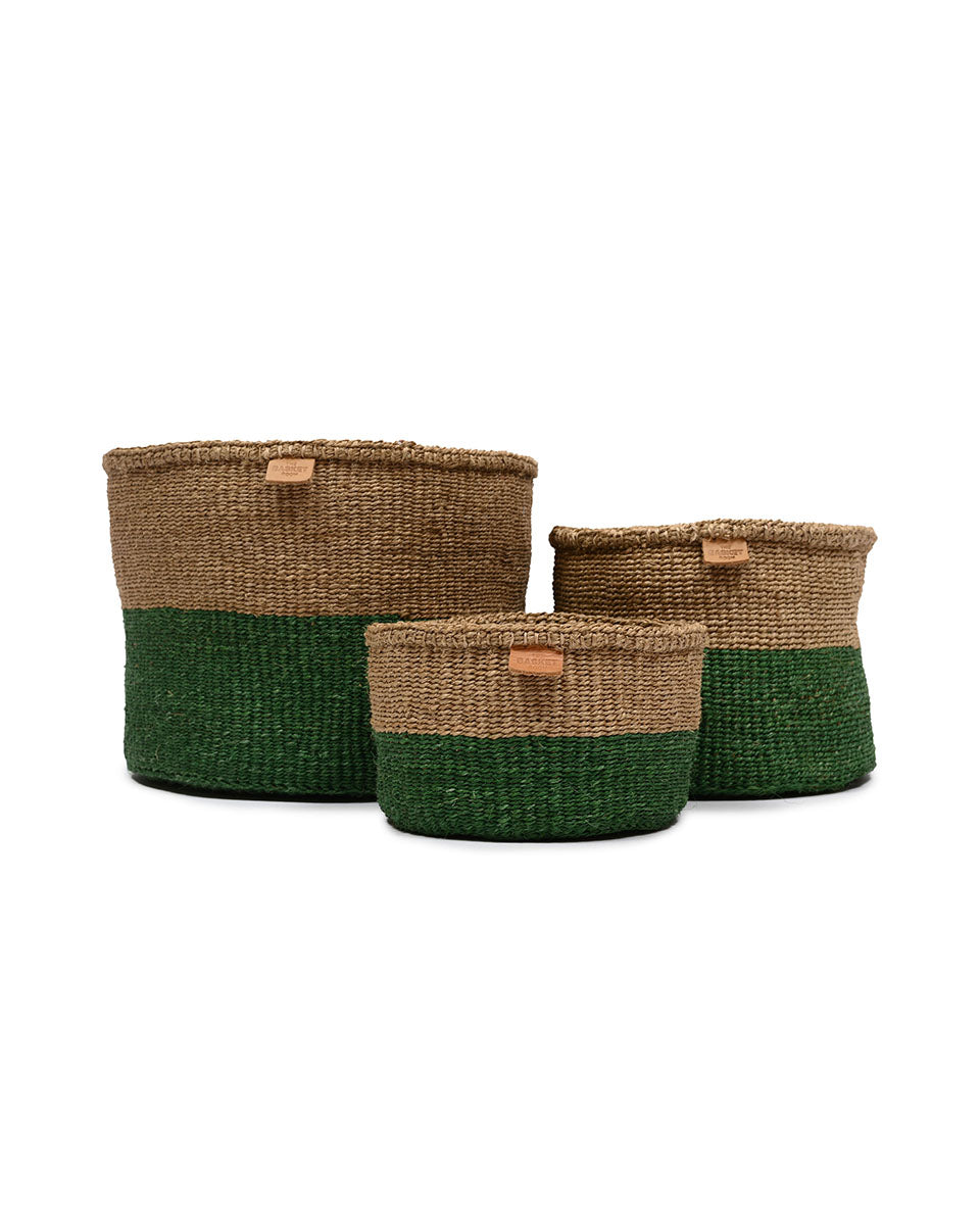 Uma Green & Brown Duo Colour Block Woven Basket