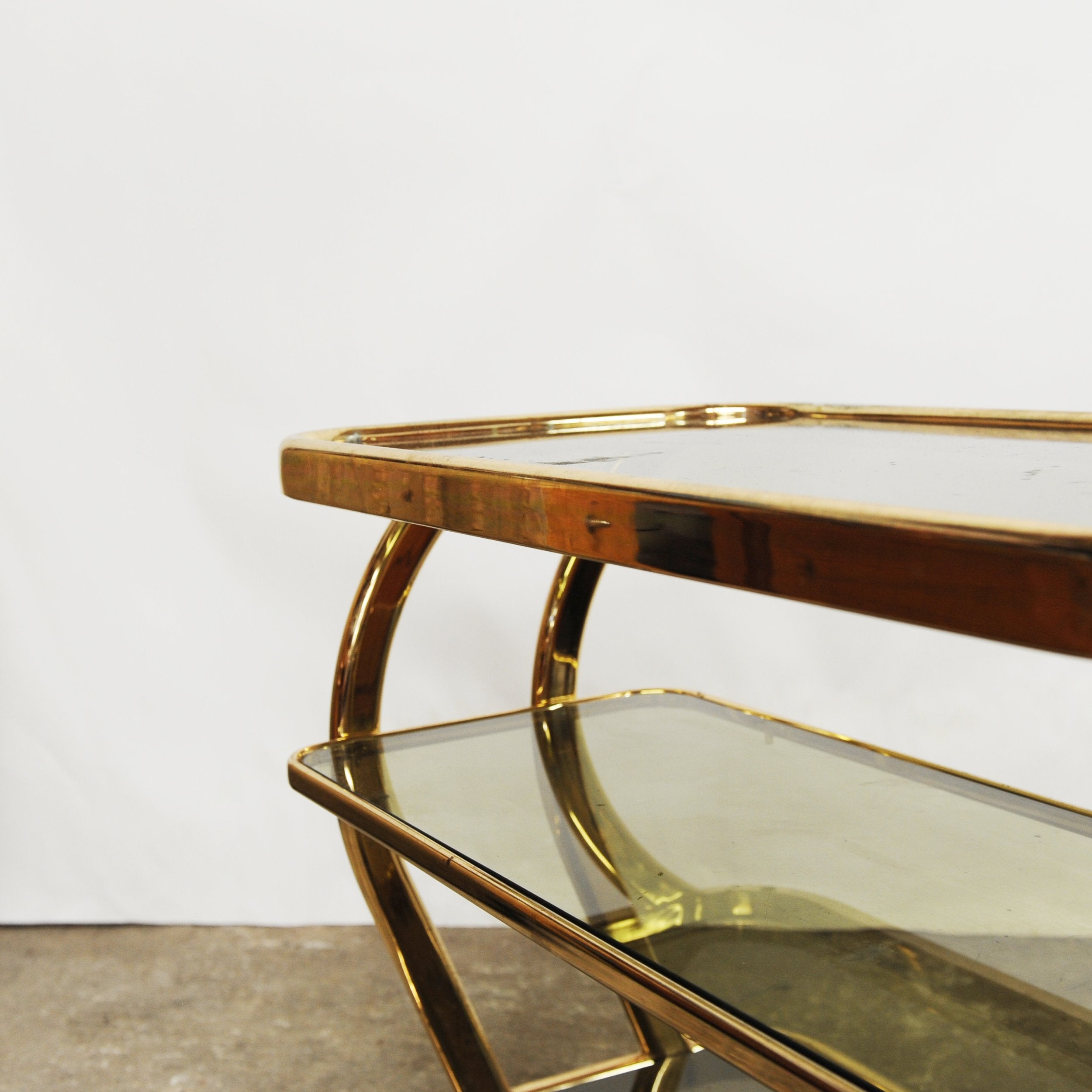 Vintage Brass and Smoked Glass Three Tier Bar Cart by Morex Italy 1970s