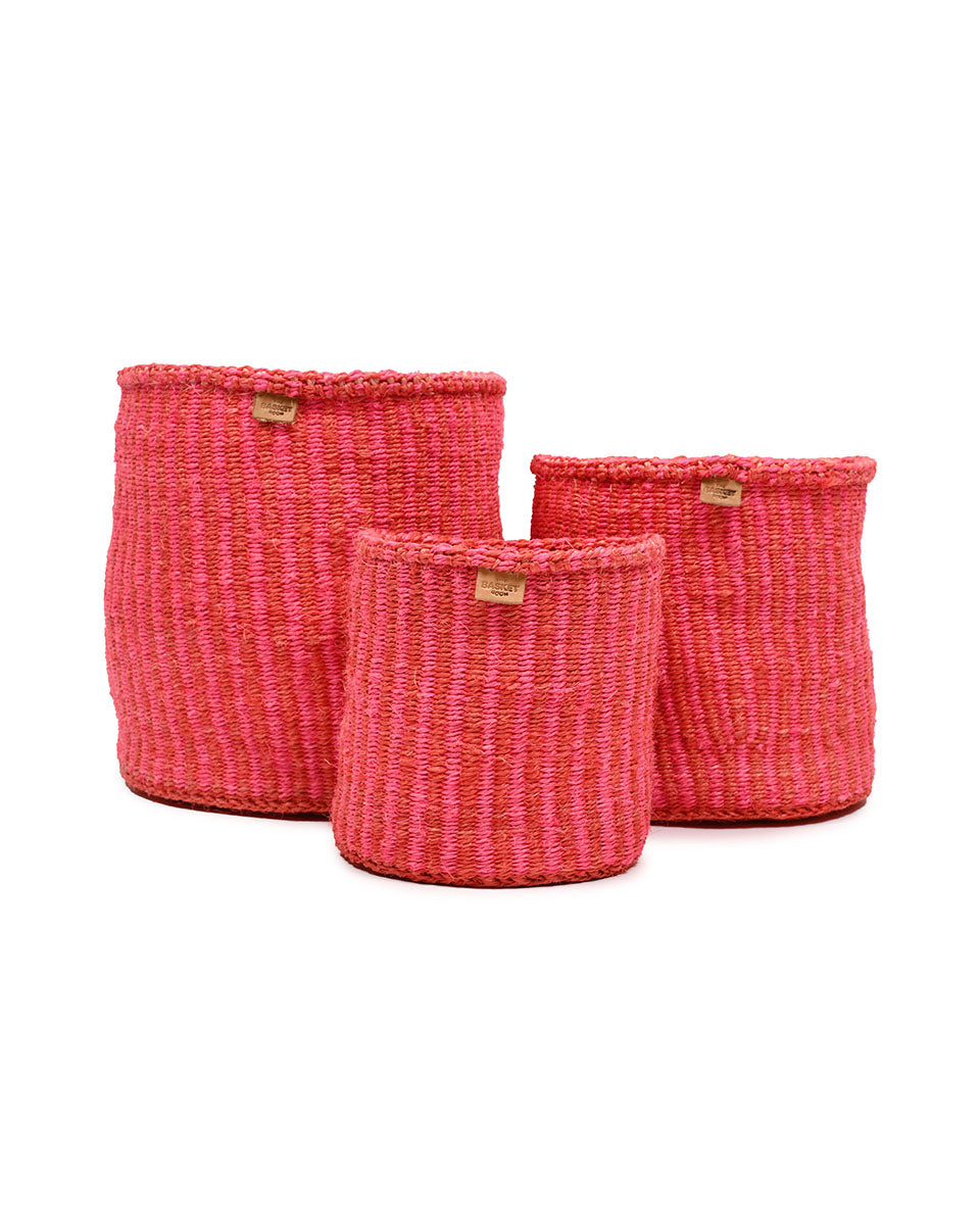KIWANDA: Red & Pink Pinstripe Woven Storage Basket