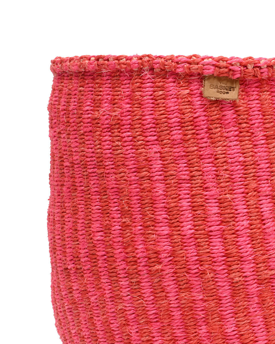 KIWANDA: Red & Pink Pinstripe Woven Storage Basket