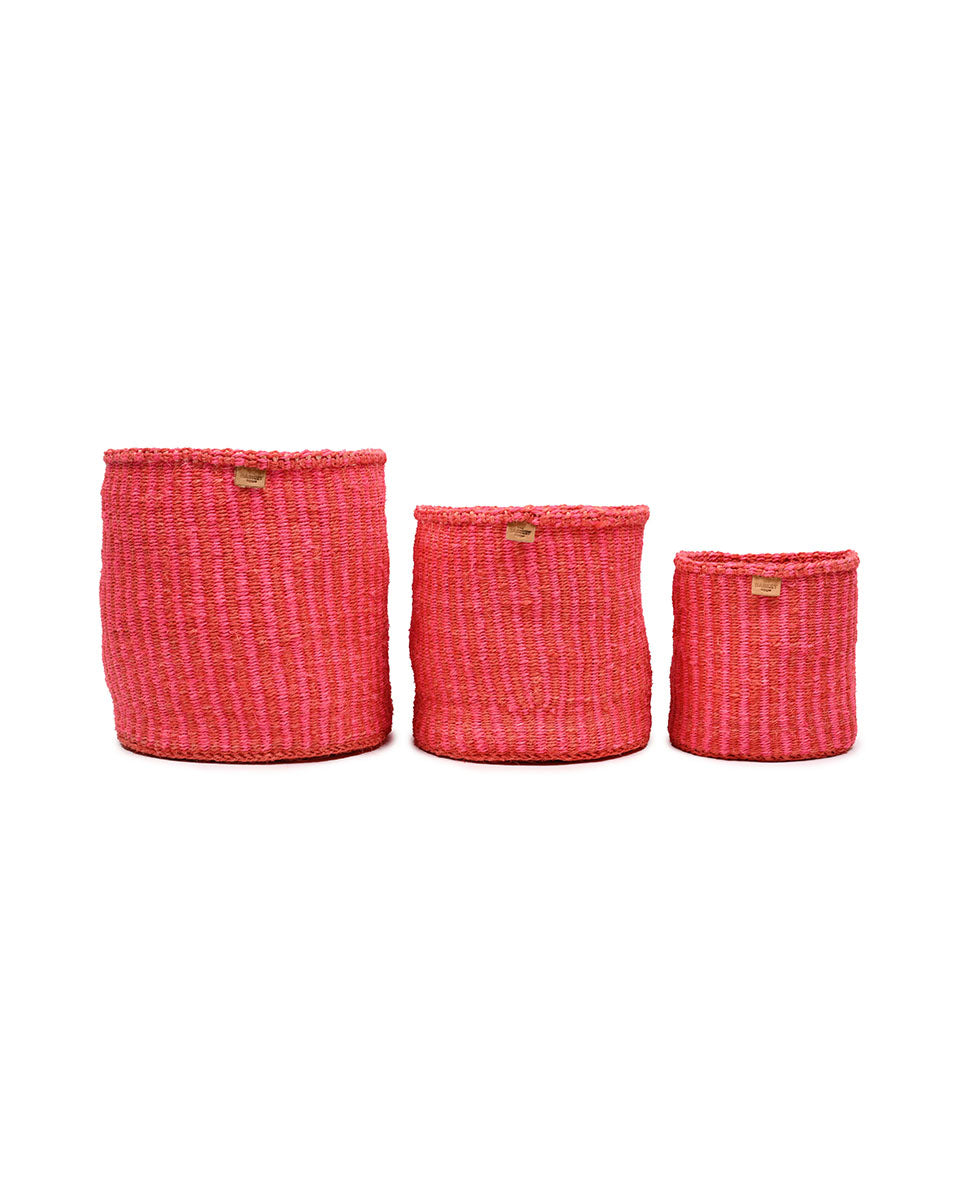 KIWANDA: Red & Pink Pinstripe Woven Storage Basket