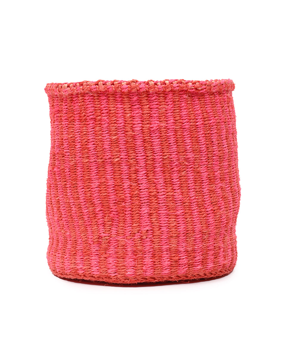 KIWANDA: Red & Pink Pinstripe Woven Storage Basket