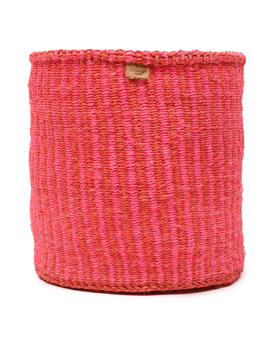 KIWANDA: Red & Pink Pinstripe Woven Storage Basket