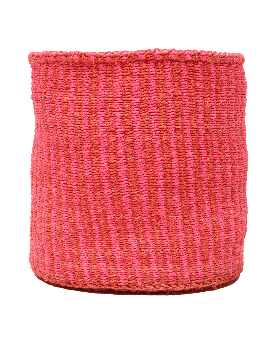 KIWANDA: Red & Pink Pinstripe Woven Storage Basket