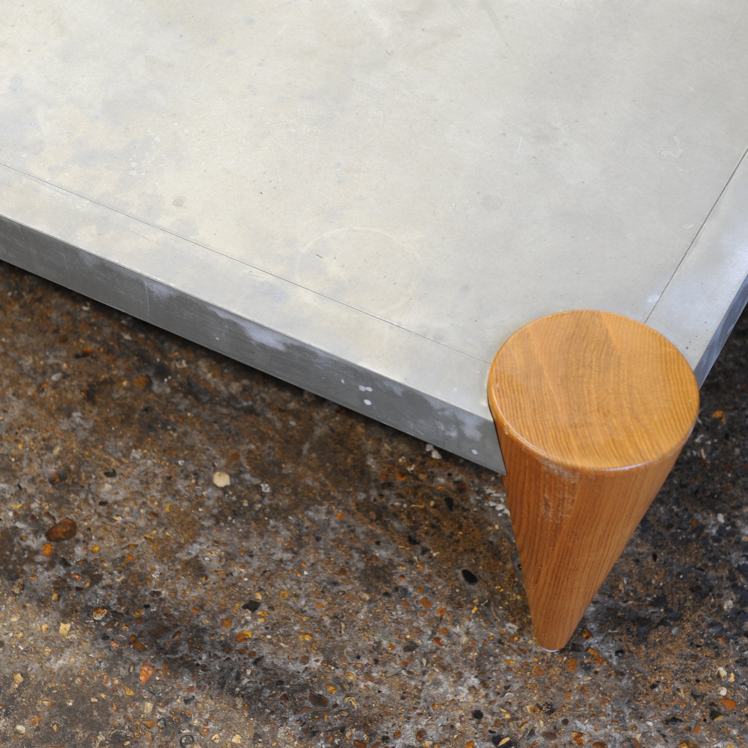 Zinc Square Coffee Table with Turned Oak Legs by Conran, 1980s