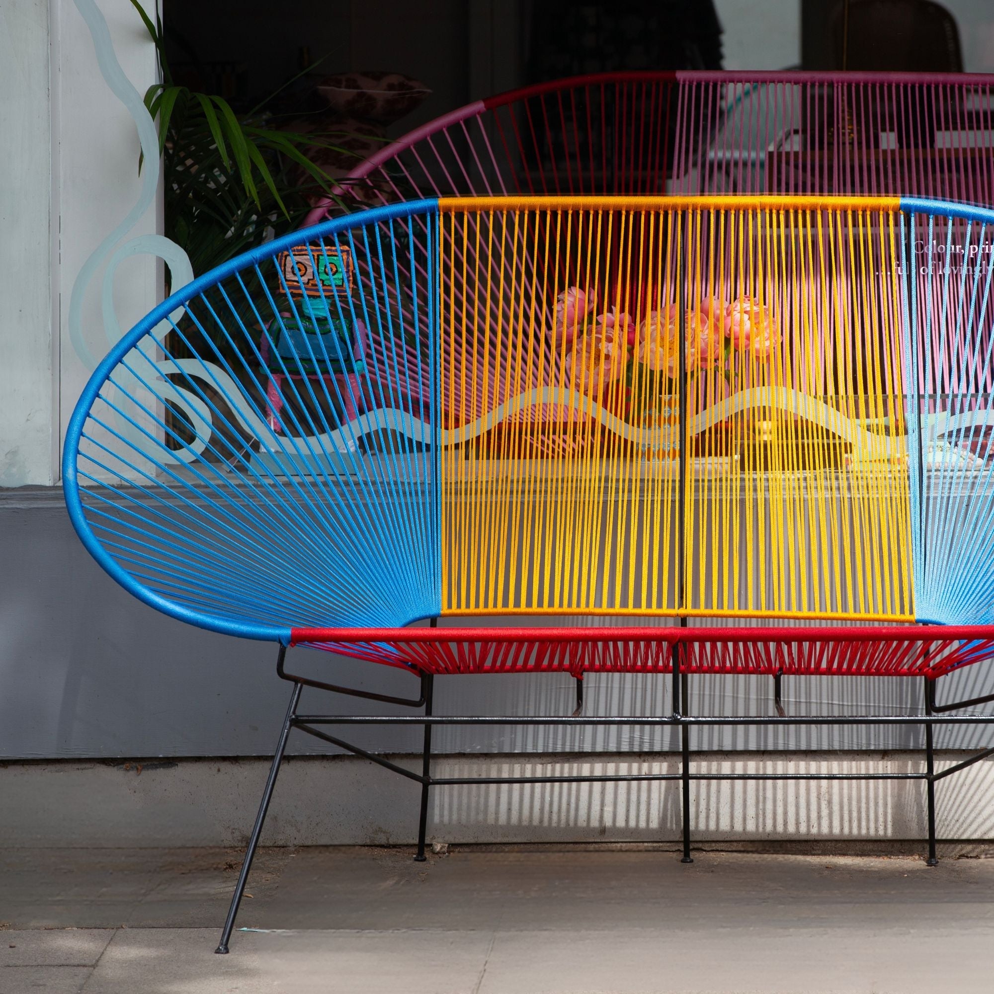 Dakar Two Seater Outdoor Bench | Sky Blue & Orange