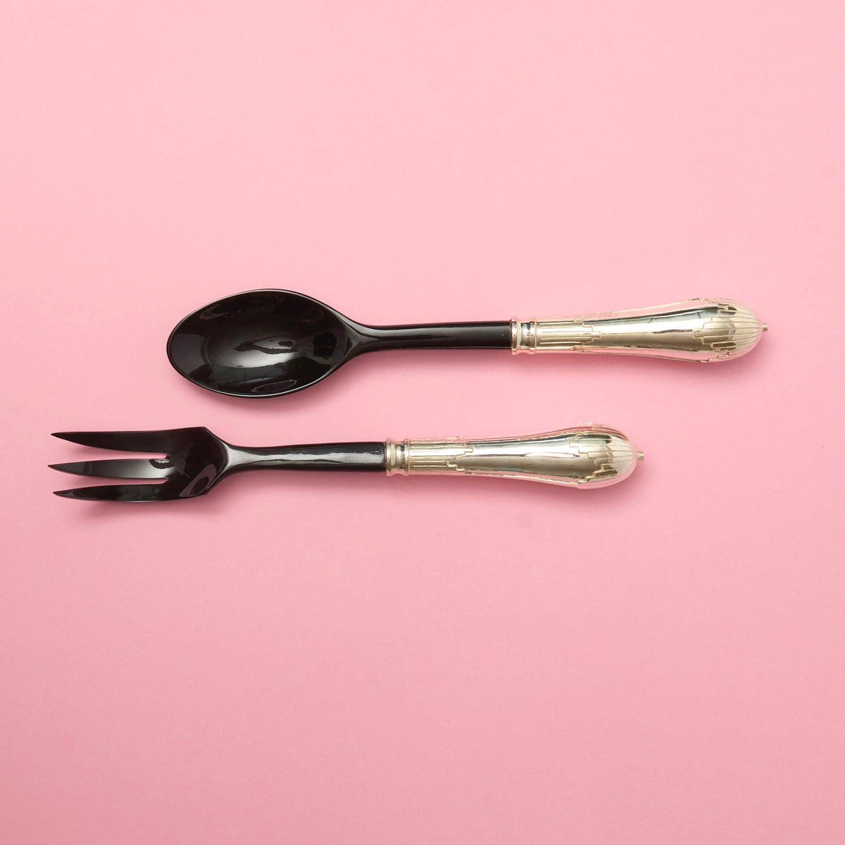 Black Lacquer and Silvered Salad Servers