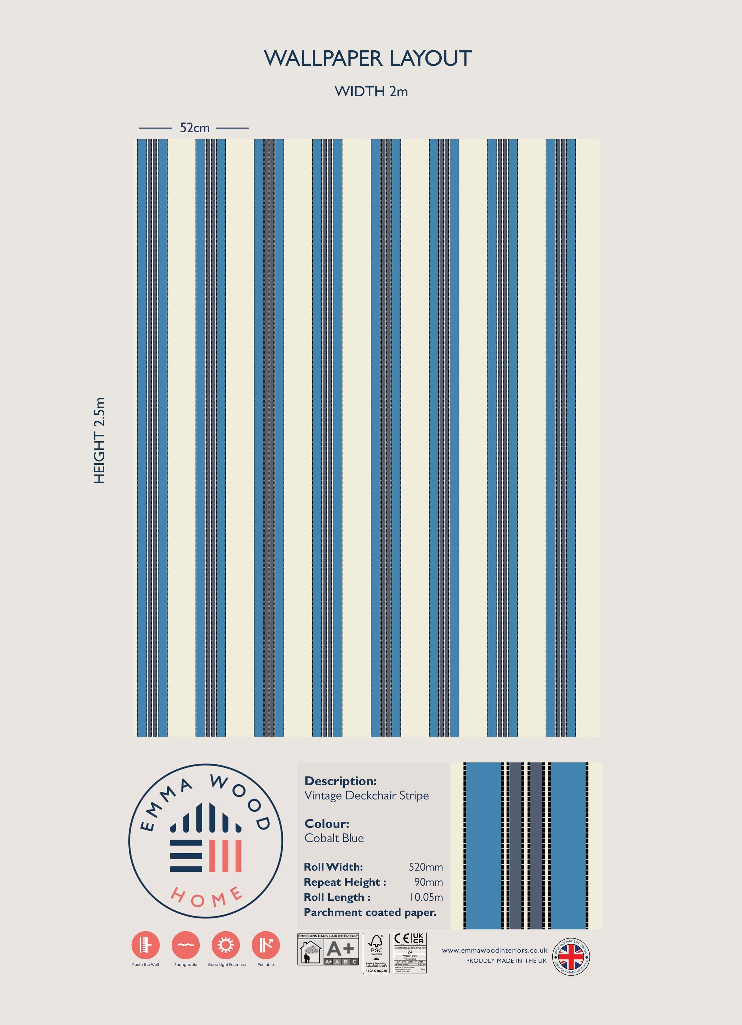 Vintage Deckchair Wallpaper - COBALT