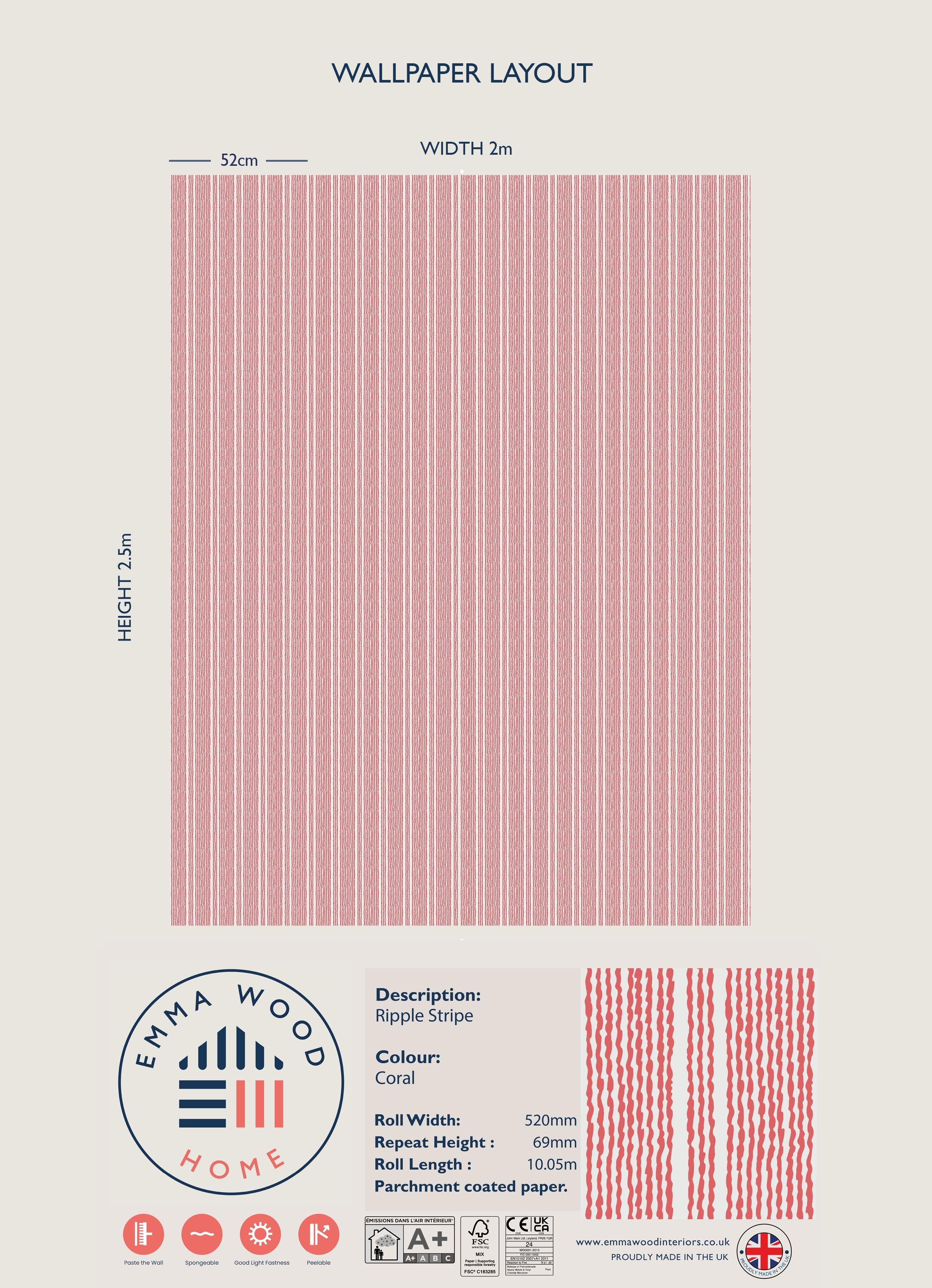 Ripple Stripe Wallpaper - CORAL