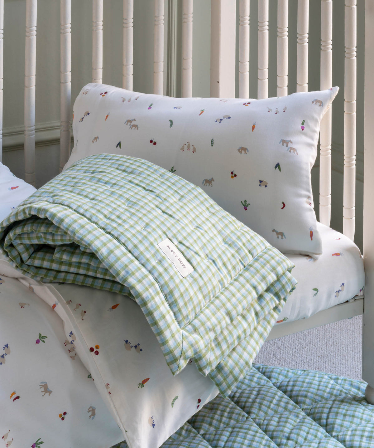 Quilted Cotbed Bedspread - Greenhouse Gingham