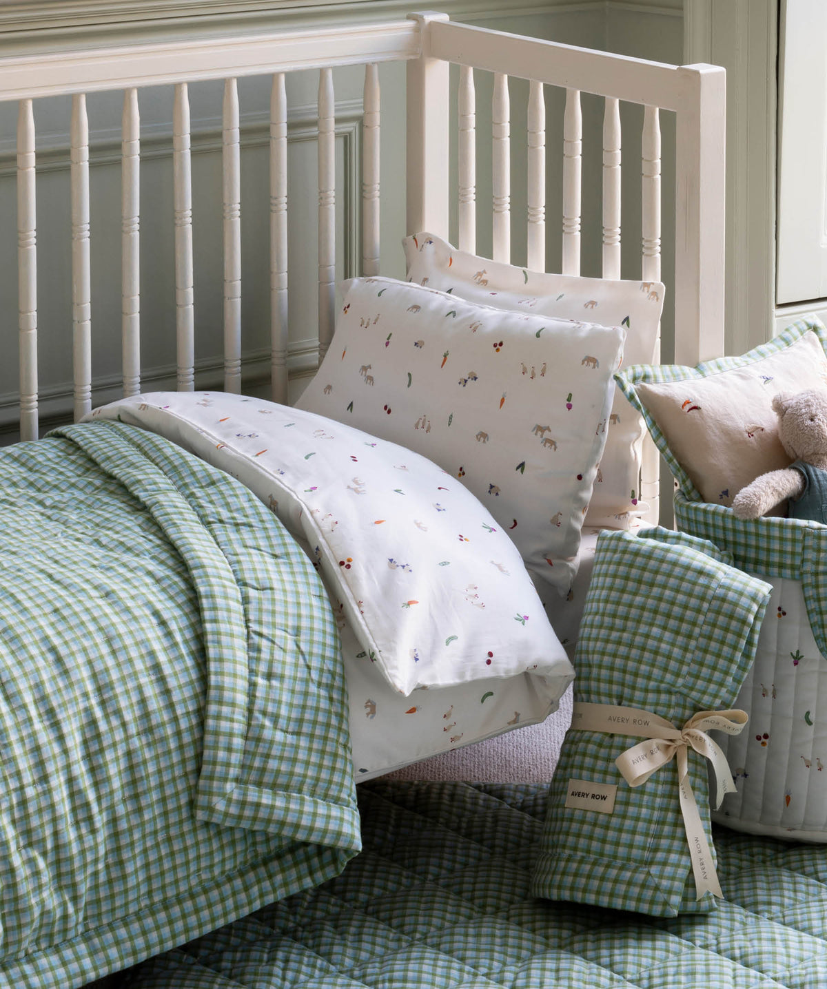 Quilted Cotbed Bedspread - Greenhouse Gingham