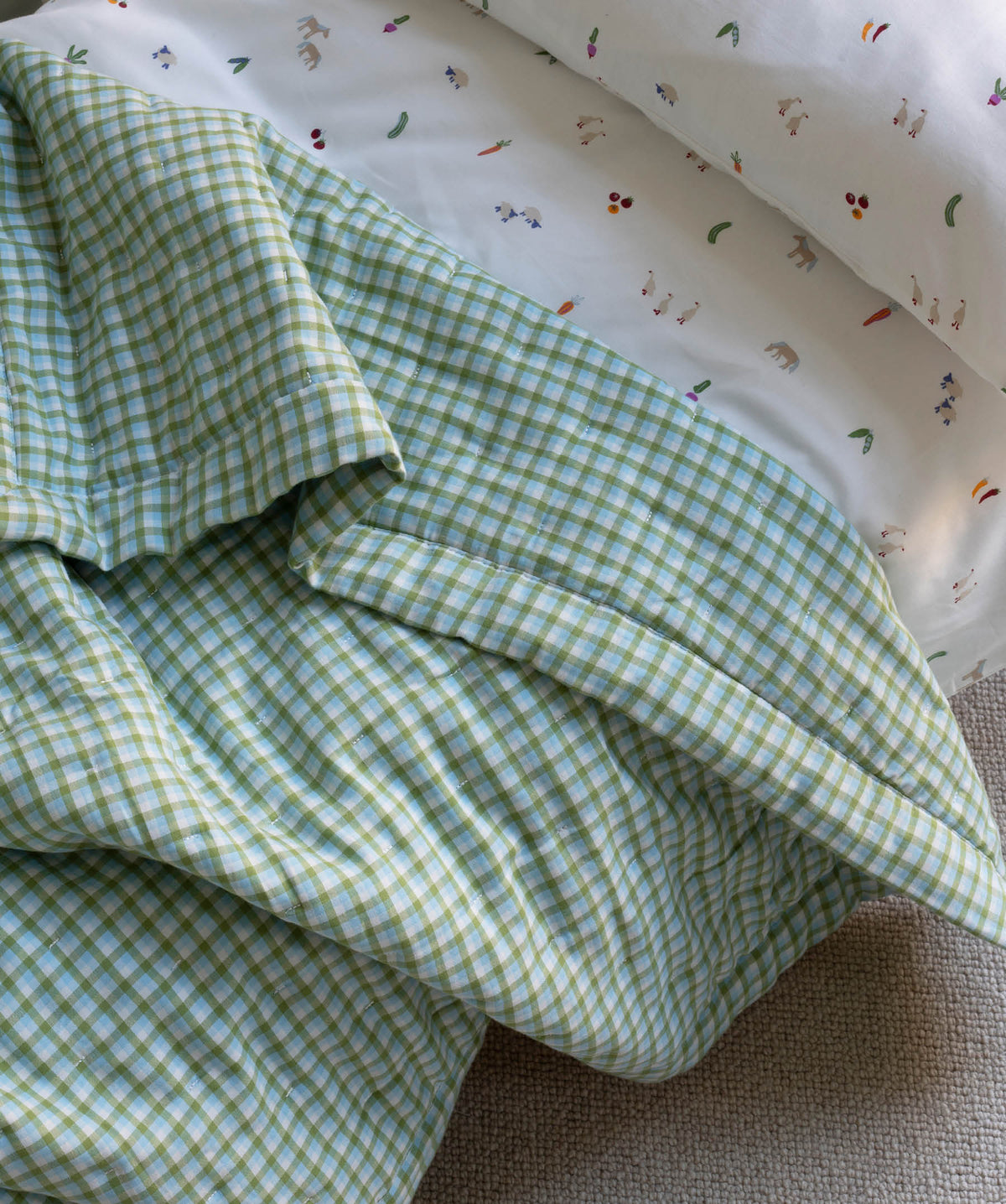 Quilted Cotbed Bedspread - Greenhouse Gingham