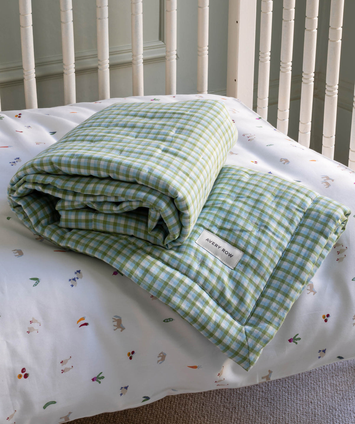 Quilted Cotbed Bedspread - Greenhouse Gingham