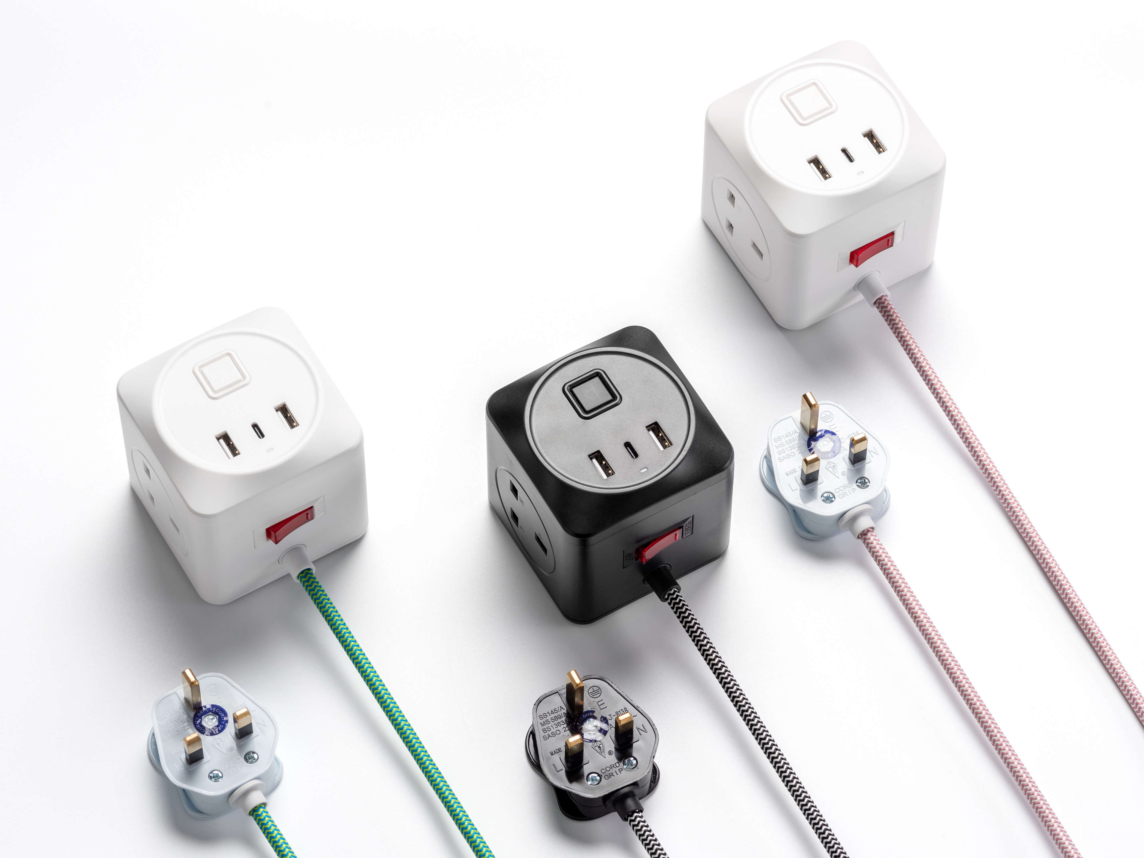 Black fabric cable extension lead