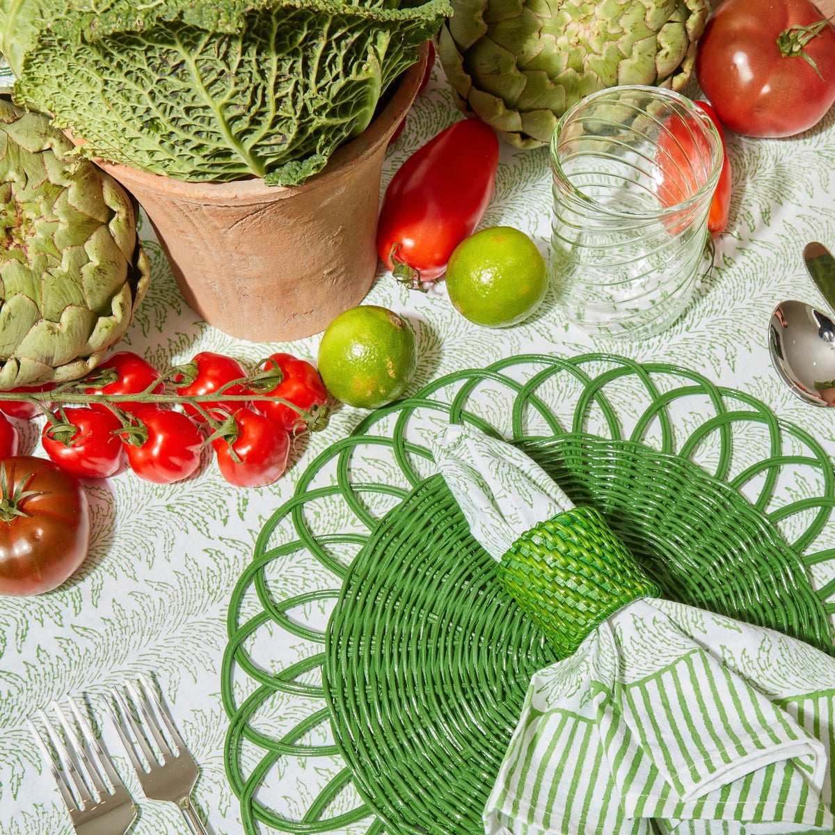 Green Rattan Napkin Rings (Set of 4)