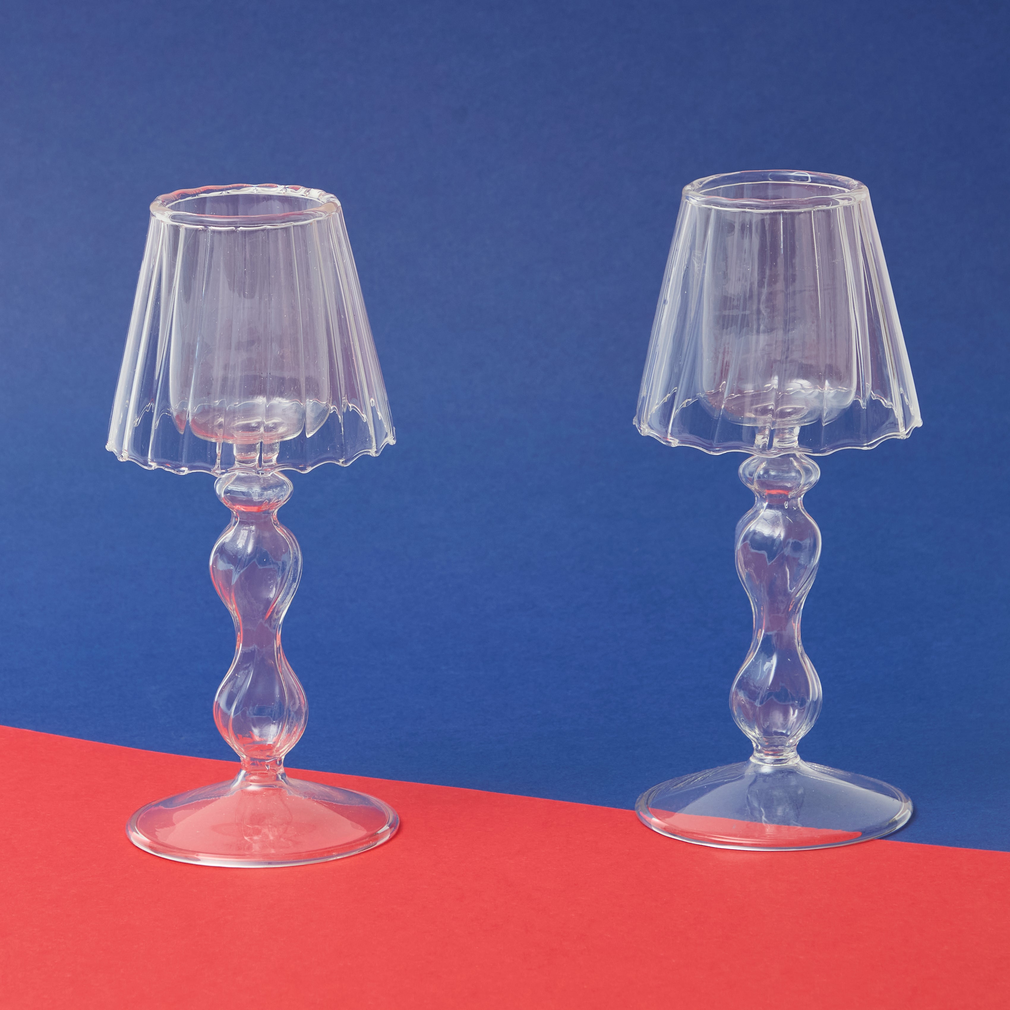 Clear Glass Tea Light Lamps (Set of 2)