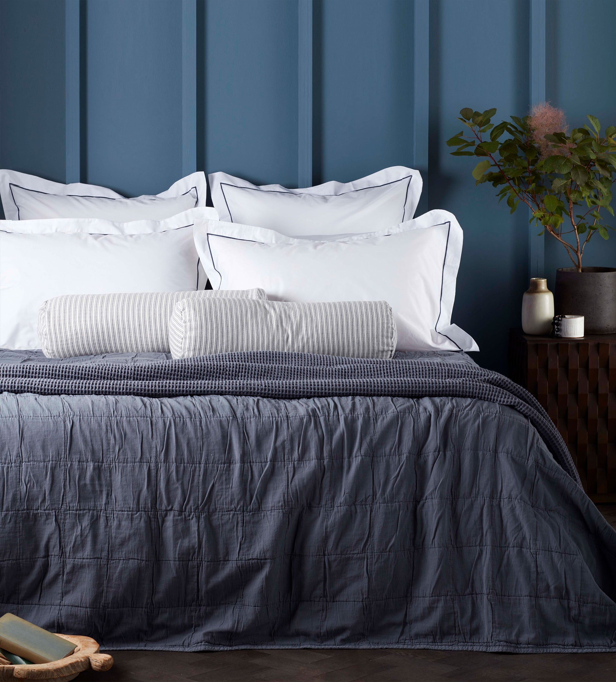 Finn 100% Cotton Quilted Throw | French Blue