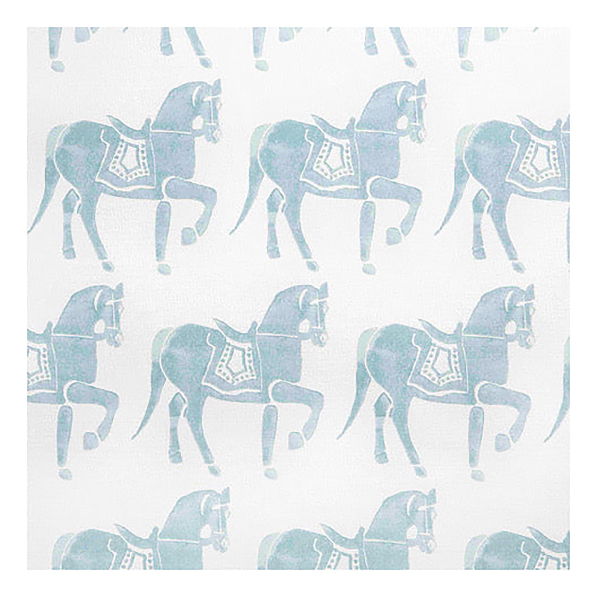 Marwari Horse Printed Fabric Linen/Cotton Duck Egg