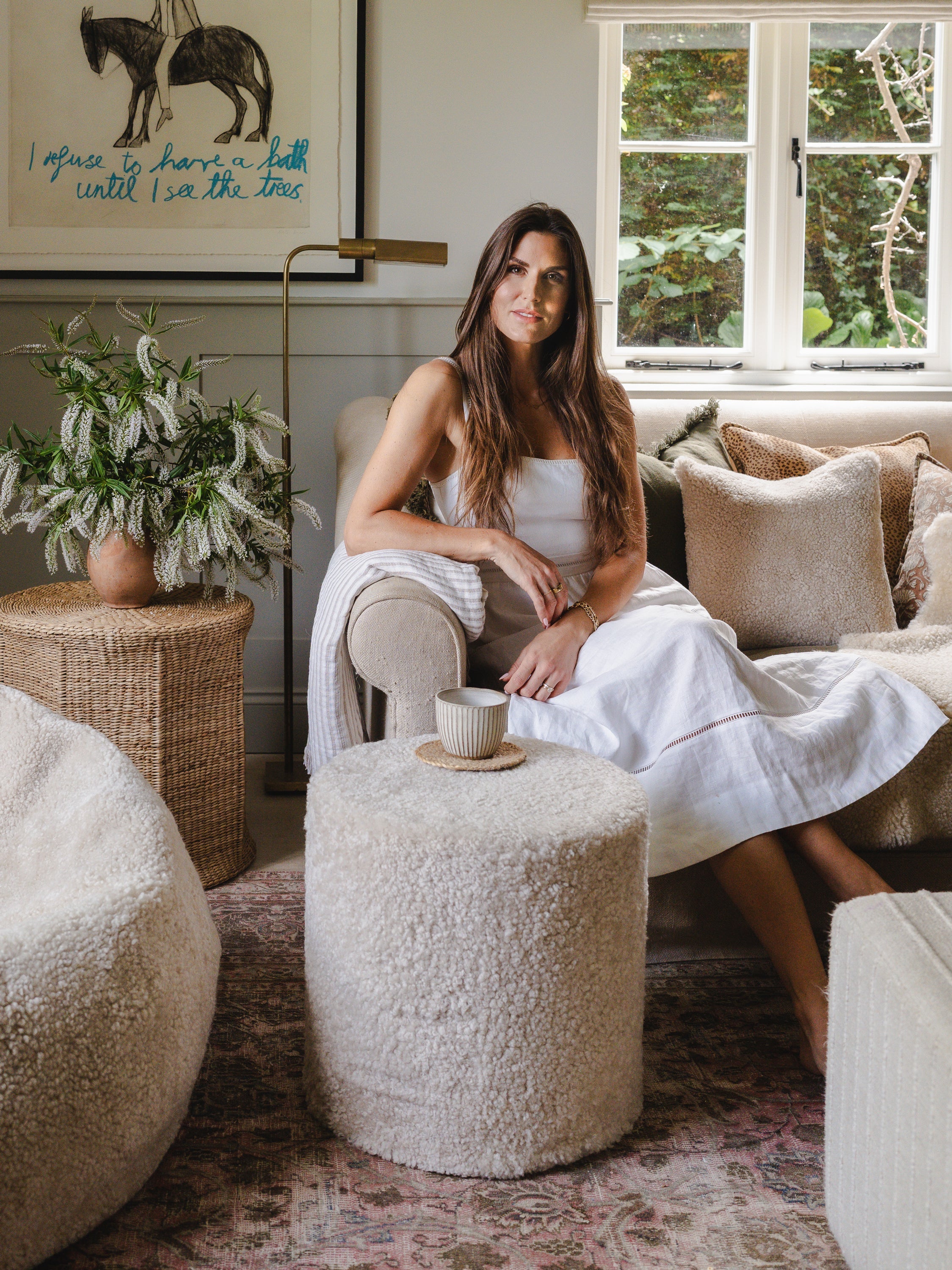 Circle Shearling Pouffe - Moonlight