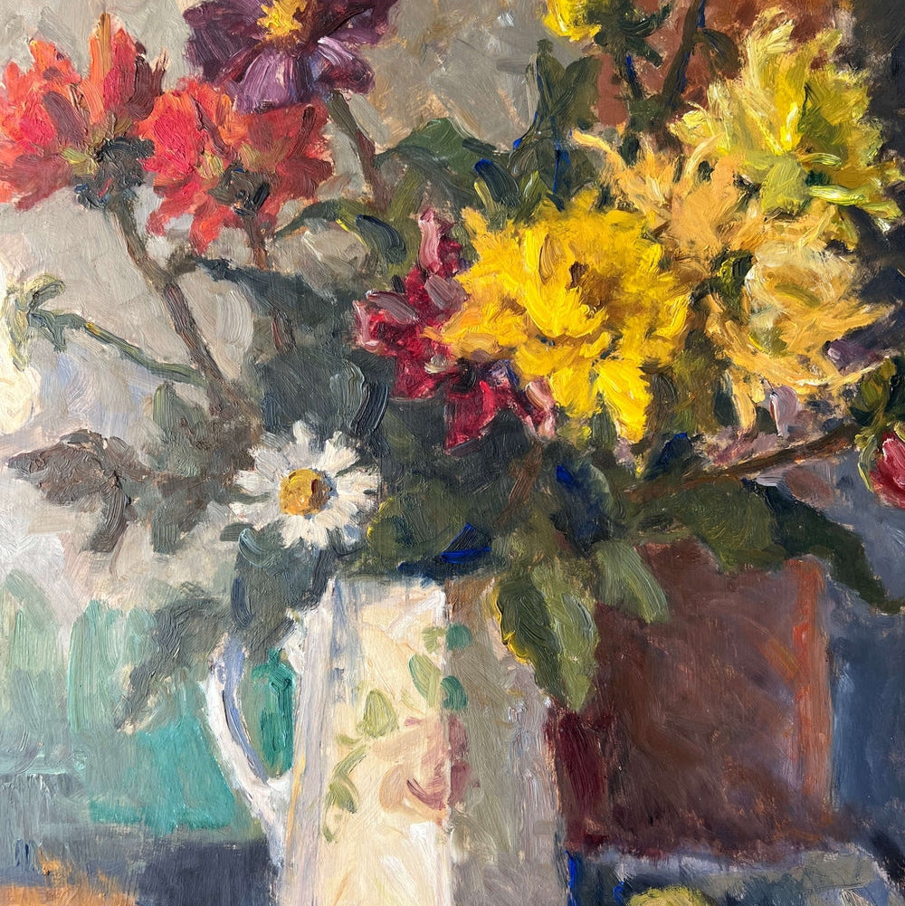 Dahlias & Daisies Oil Painting