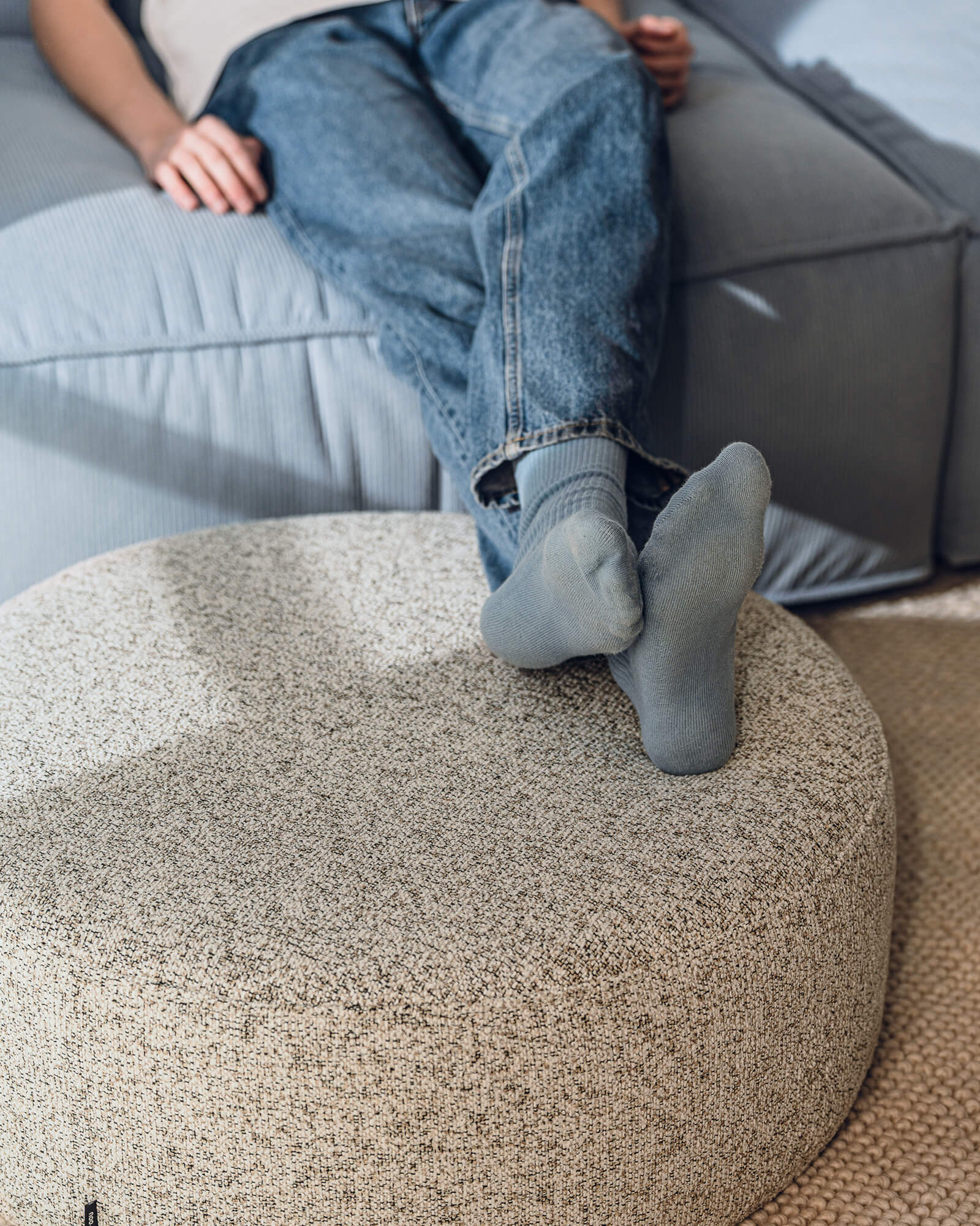 Folk Wide Pouf | Grey Mélange