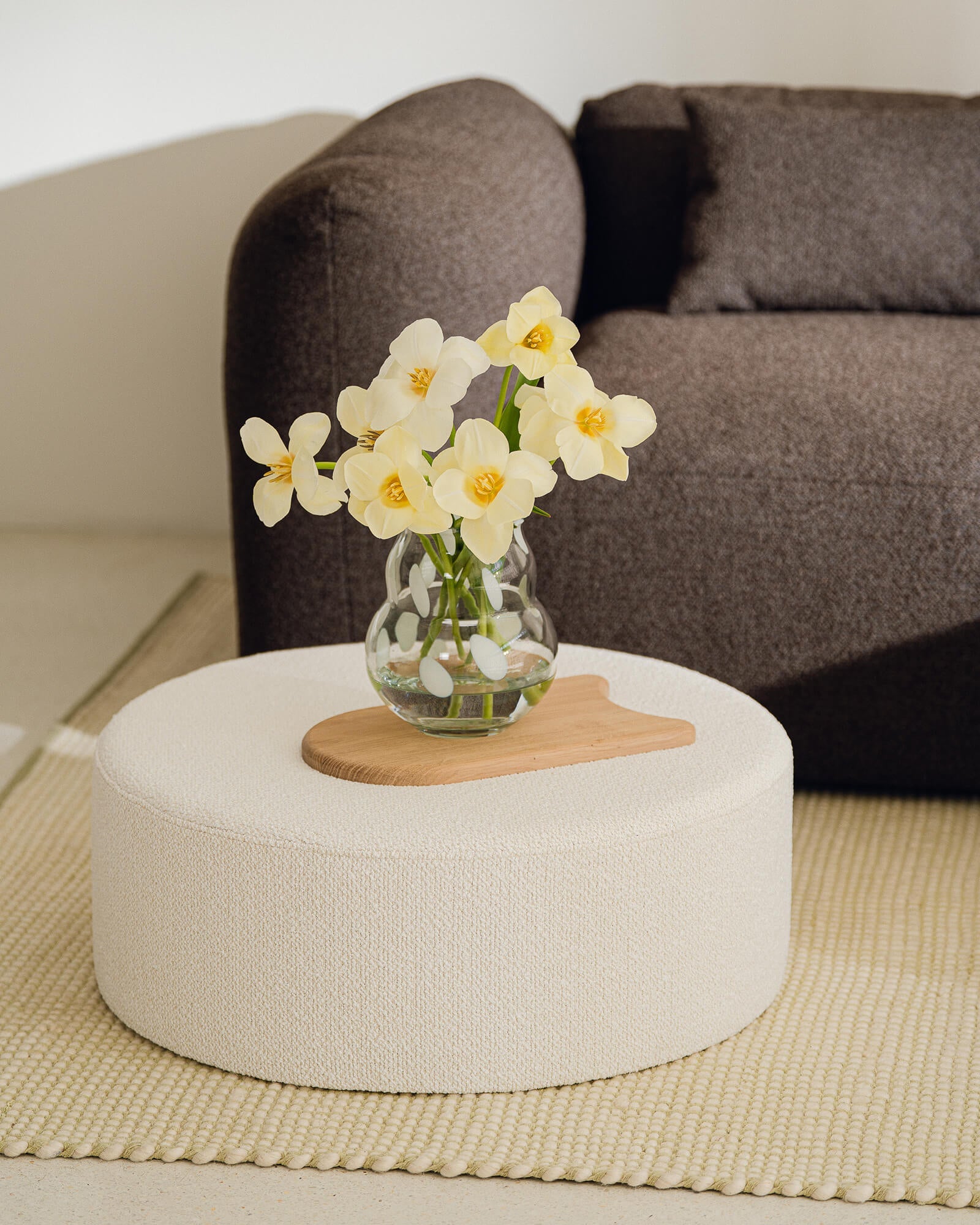 Folk Wide Pouf | Grey Mélange