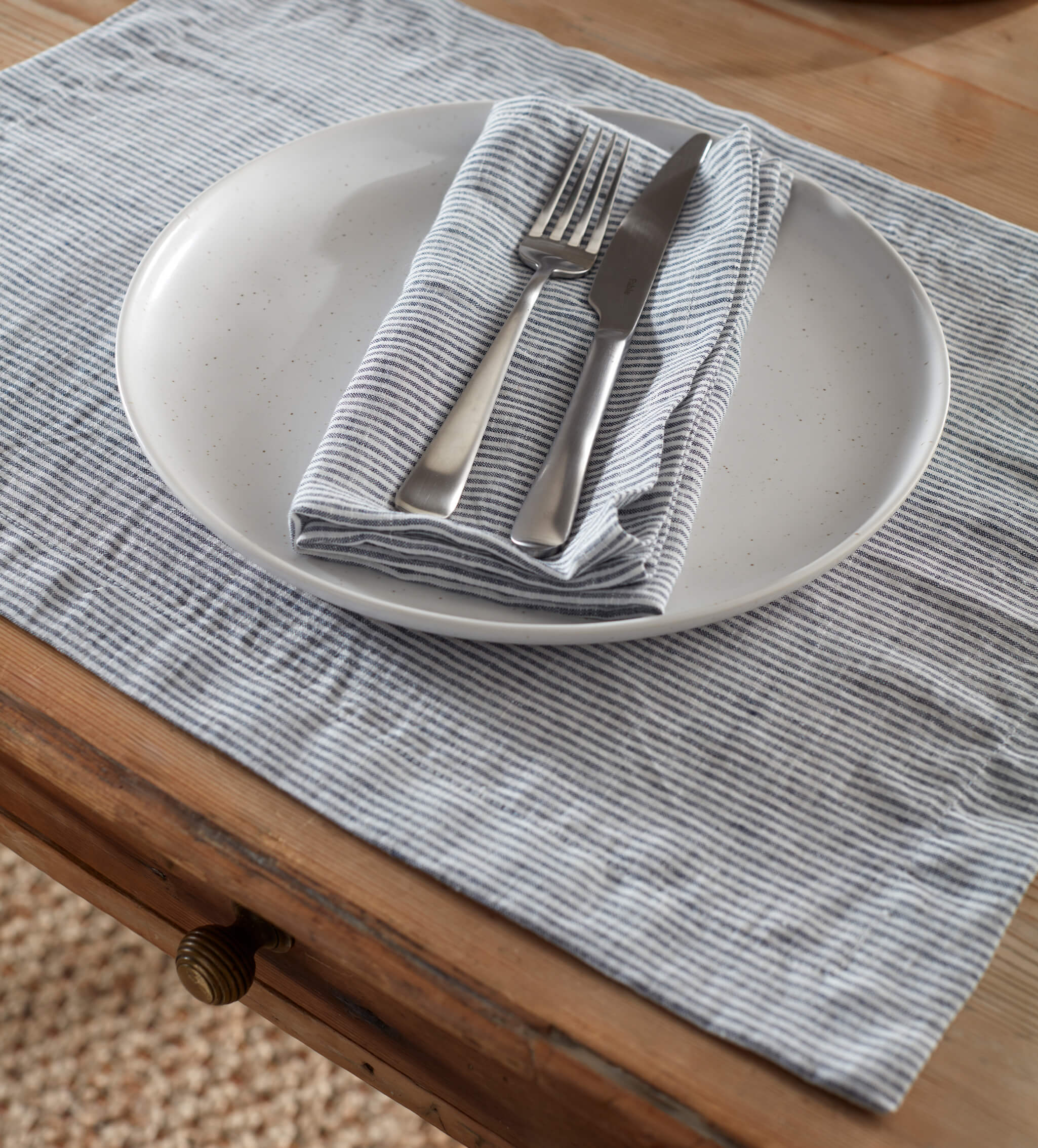 Sid Stripe 100% Linen Placemats - Set of 2 | French Blue