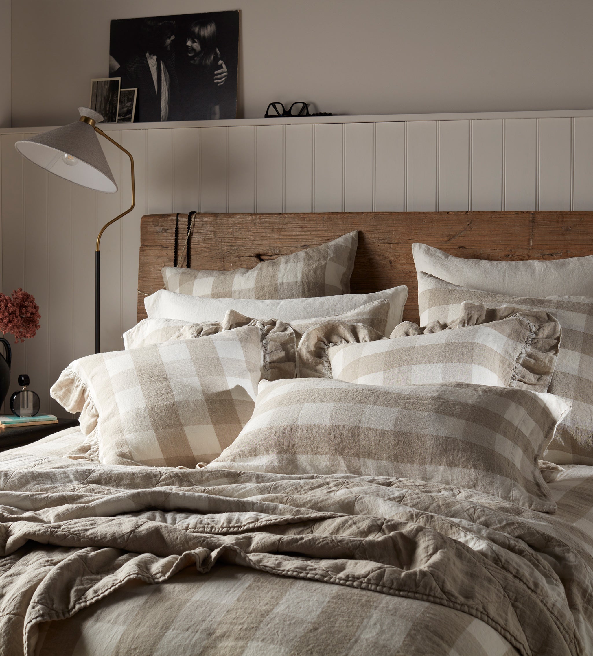 Natural Gracie Gingham 100% Linen Pillowcase