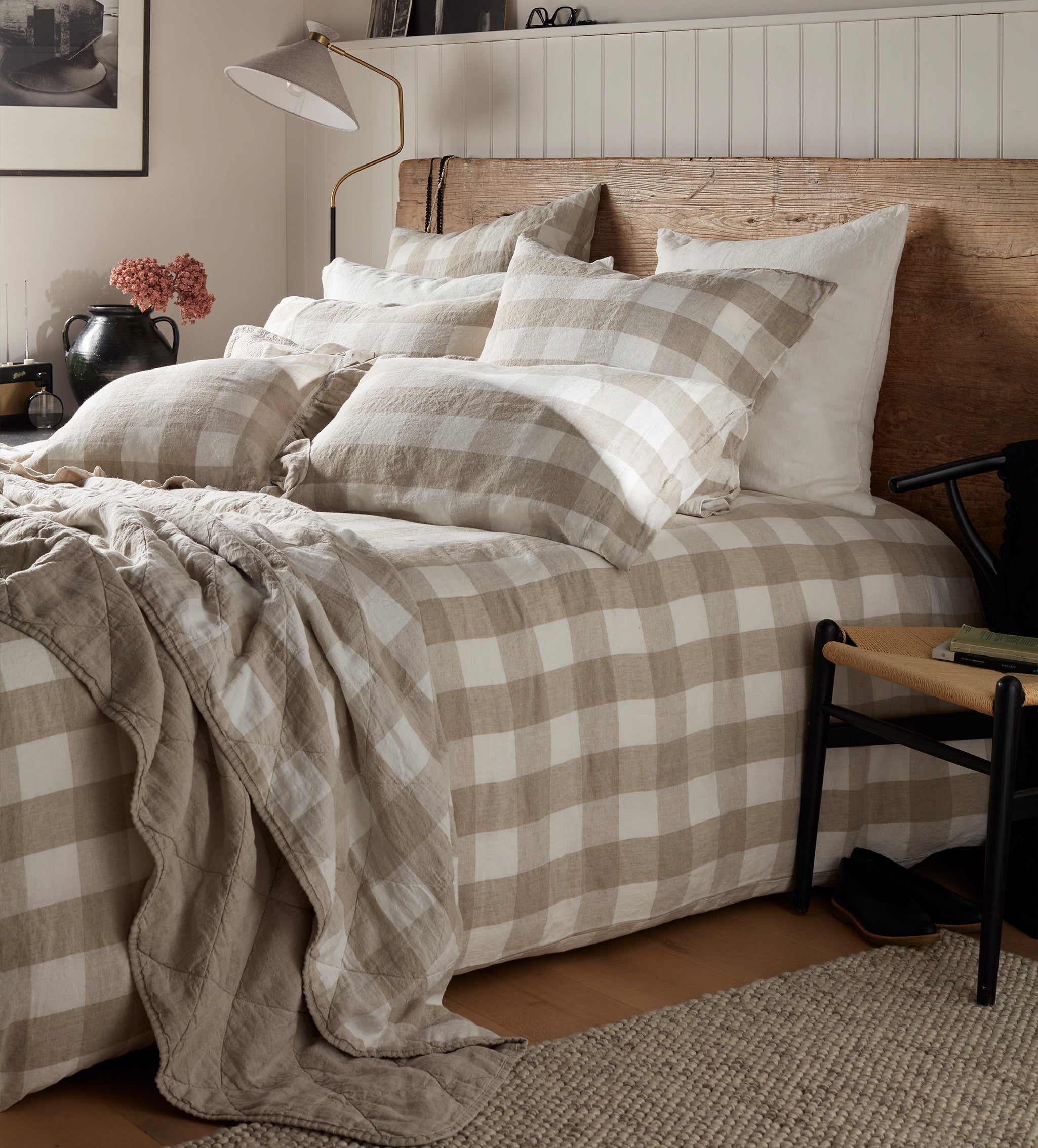 Natural Gracie Gingham 100% Linen Duvet Cover