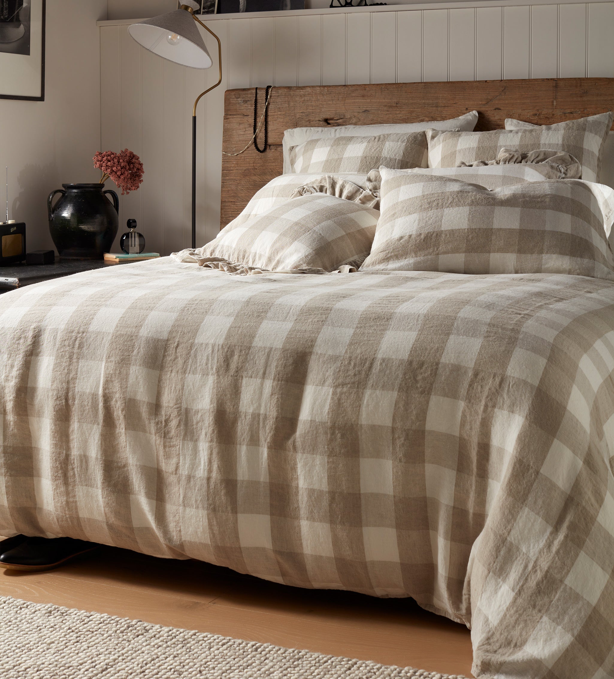 Natural Gracie Gingham 100% Linen Duvet Cover