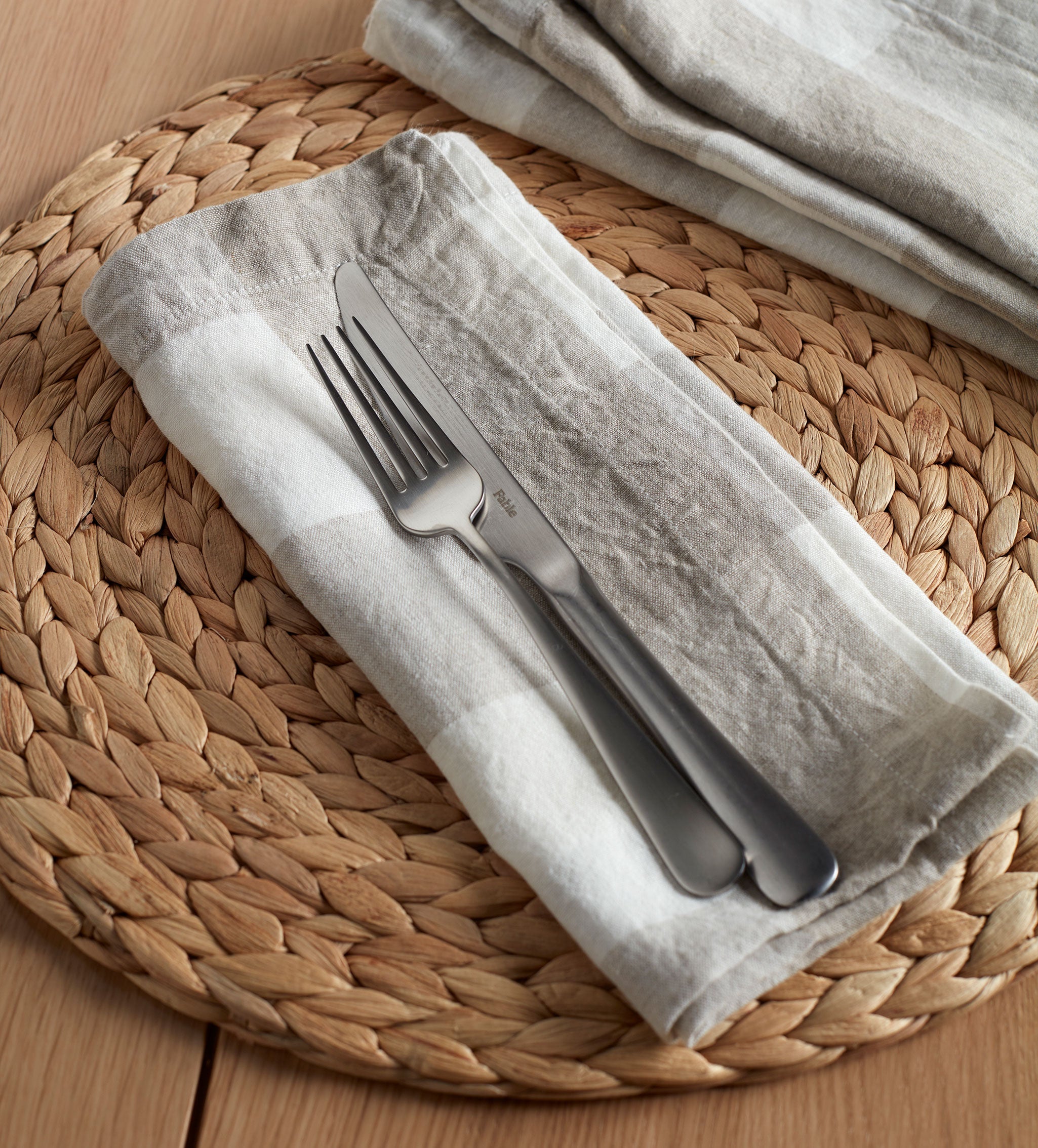 Natural Gracie Gingham 100% Linen Napkins - Set of 4