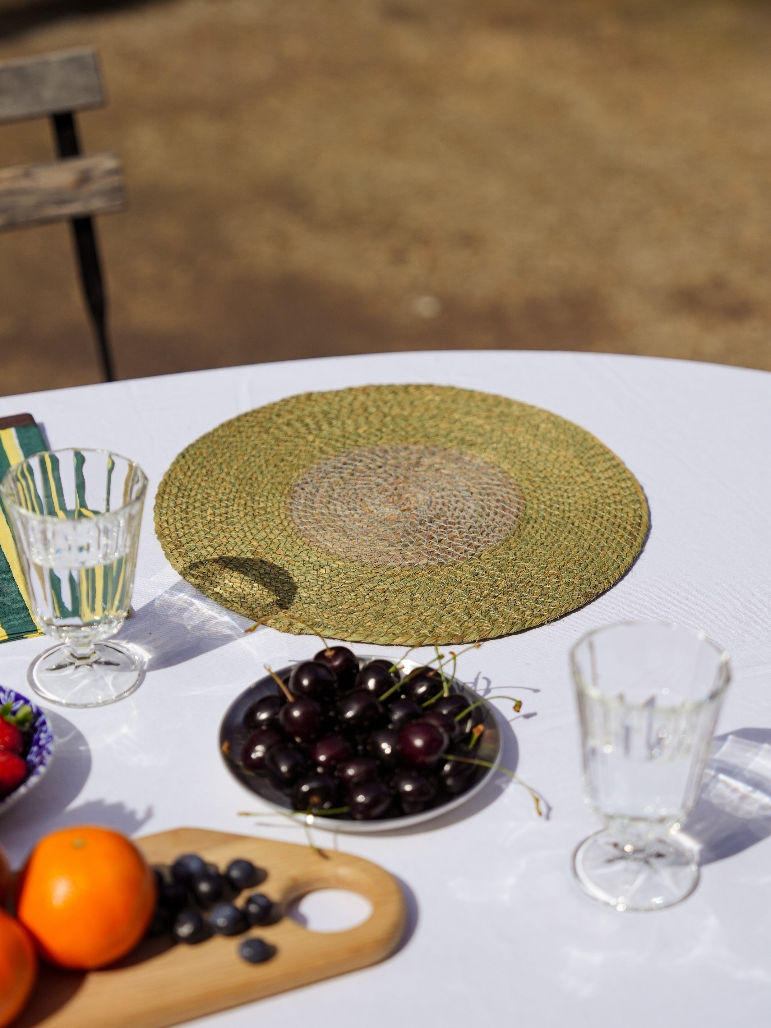 Seagrass Placemats Set of 2 - Dark Green / Grey